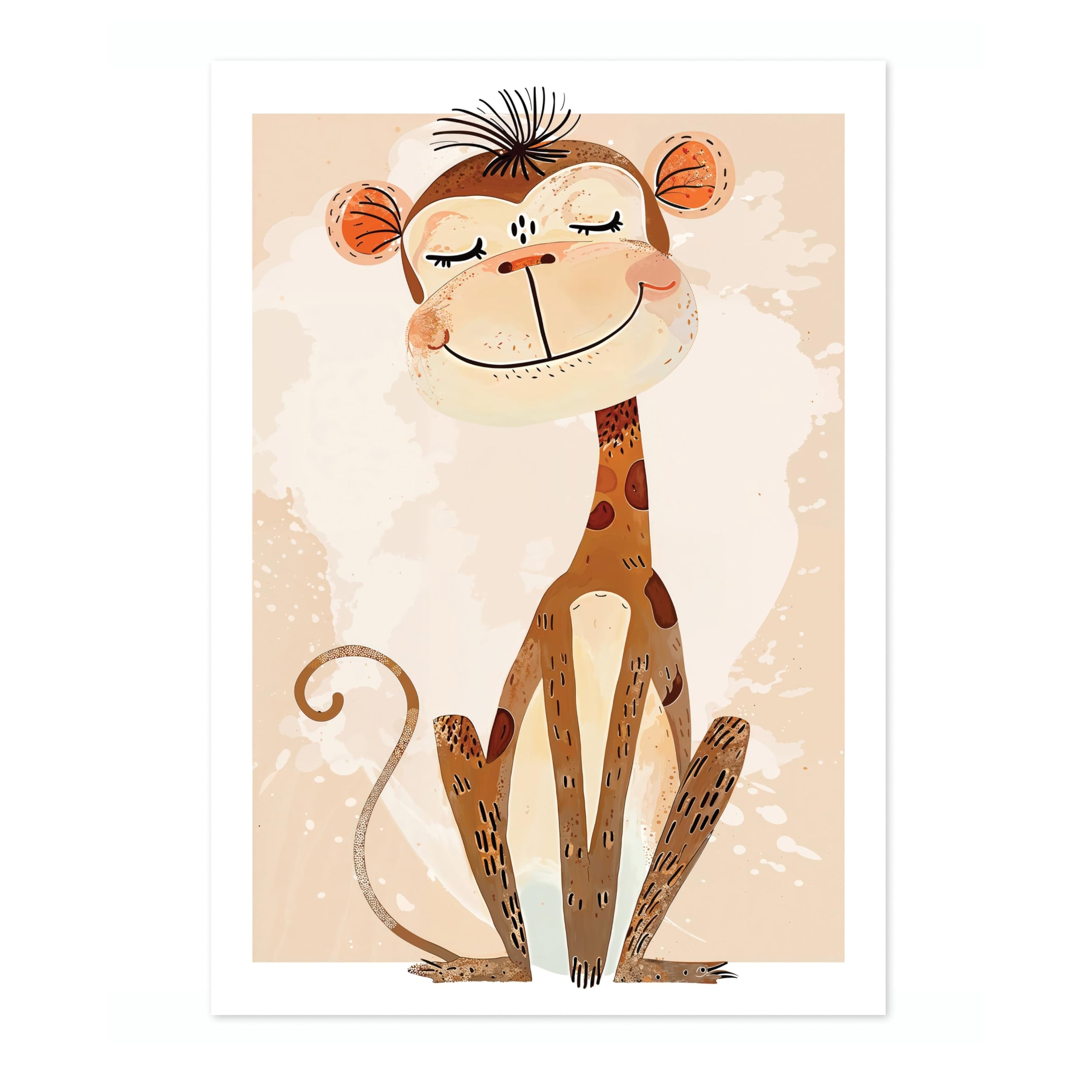 Monkey Animal Nursery Prints, Baby And Kids Wall Art Bedroom Decoration, Archival Matte, A5 (Print Only) - 21x14.8cm