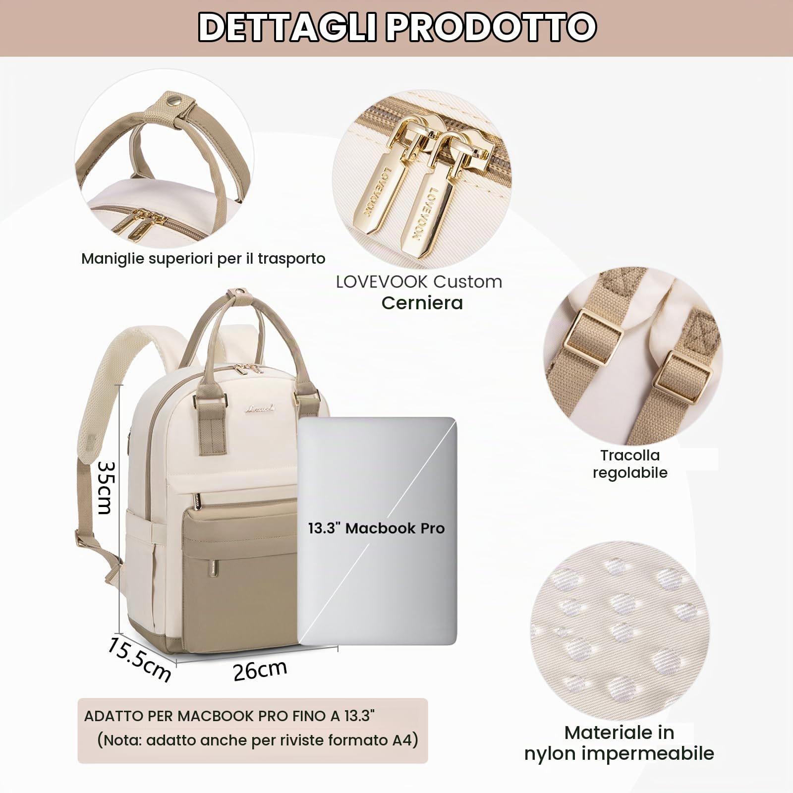 LOVEVOOK - Zaino da donna piccolo, impermeabile, zaino 2 in 1, da città, con porta di ricarica USB, mini zaino da donna, elegante, per il tempo libero, la scuola, i viaggi, il lavoro, 13,3 pollici,