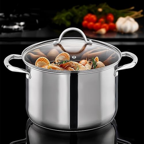 Miniatura 8 de GreatChef Olla de acero inoxidable de 24 cuartos de galón con tapa de vidrio templado para cocinar mango remachado, recipiente resistente,