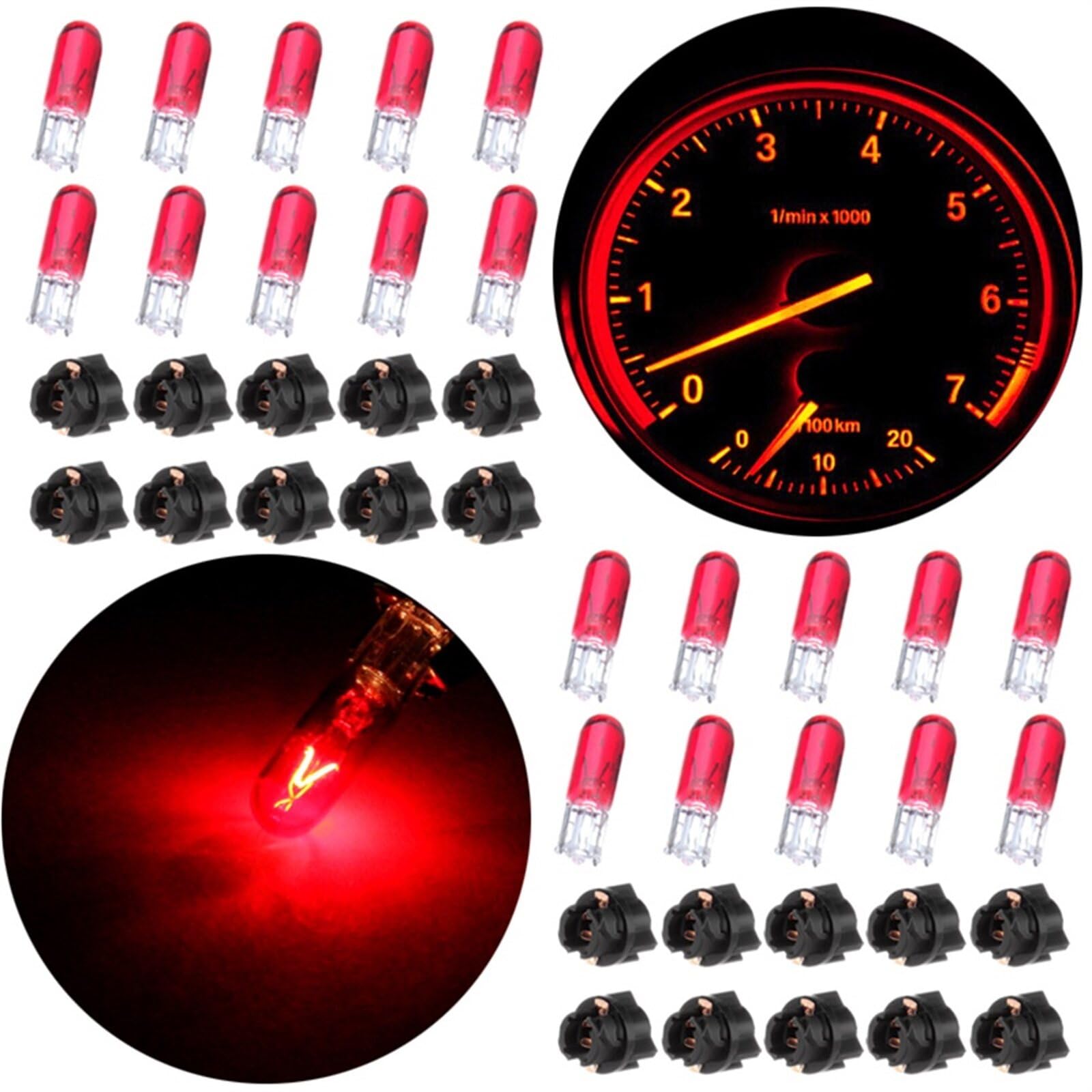 LBRST 20 x T5 Red 74 73 2721 Halogen Lights Bulbs 20 x T5 74 73 2721 Twist Lock Socket