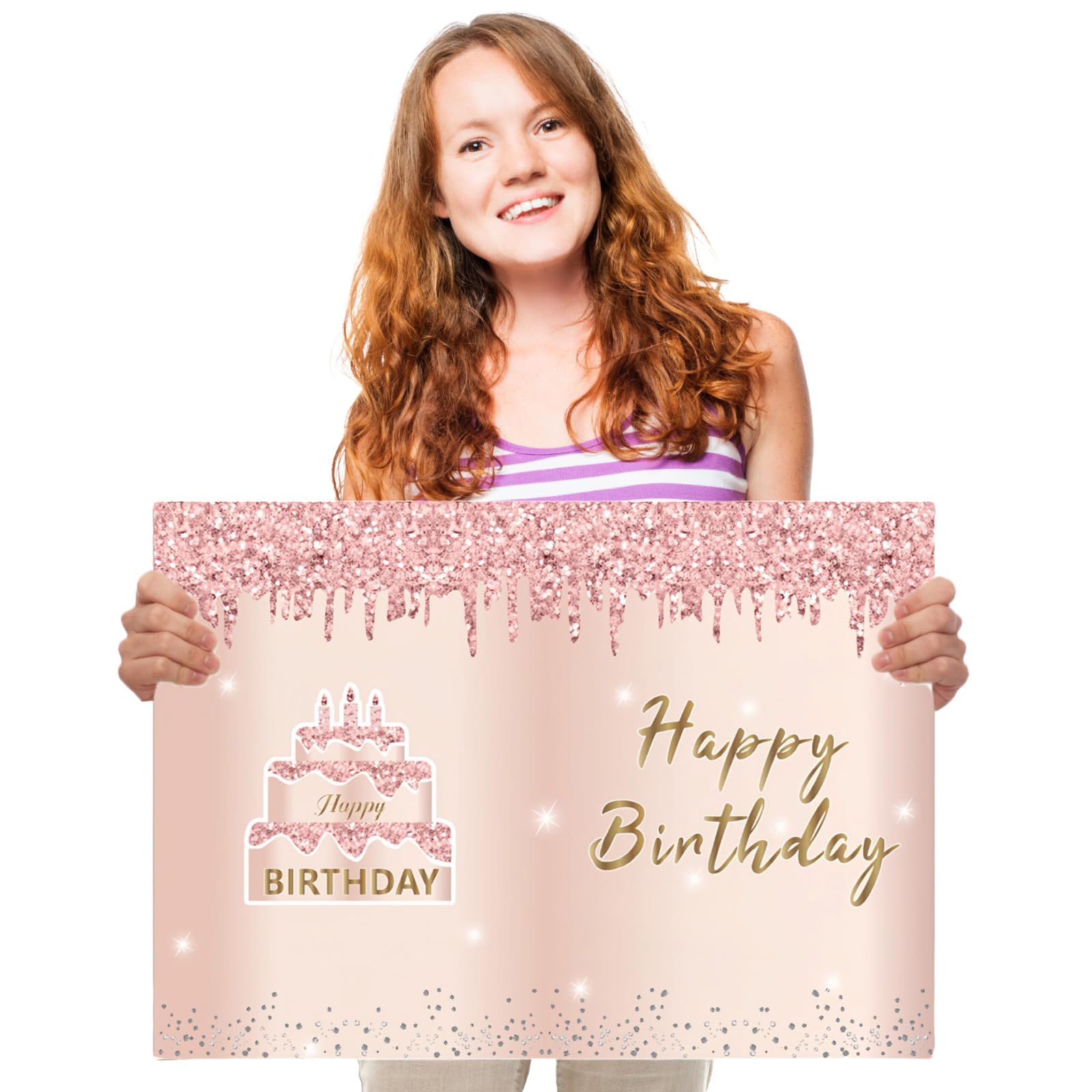 Giant Happy Birthday Card With Envelope 15.7x22 inch Jumbo Birthday Guest Book Large Happy Birthday Greeting Cards Pink Rose Gold Birthday Party Decorations Big Message Card Gifts for Women Girls — image 1