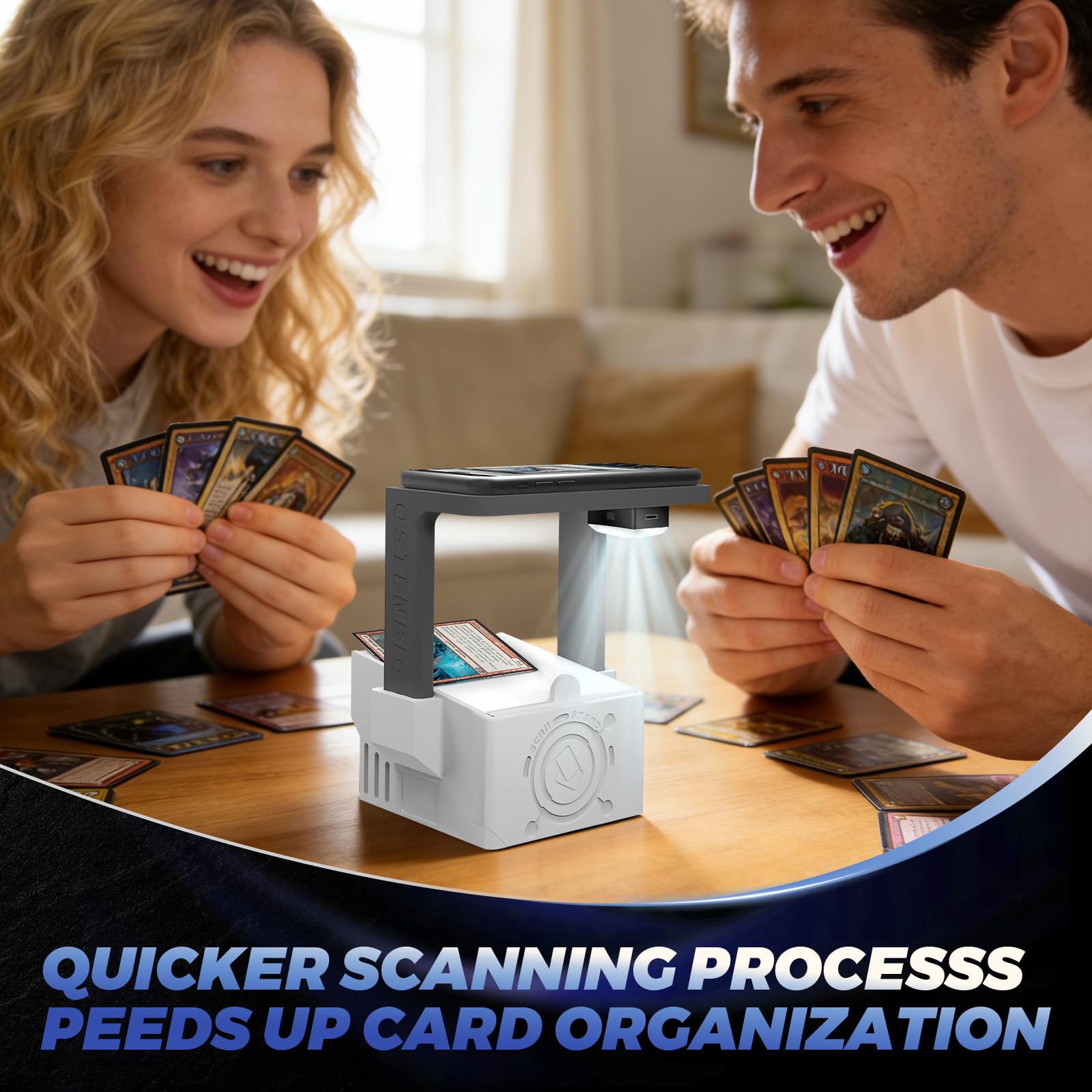 Scanneur de Cartes Pro Max – Support de Scanneur de Cartes pour MTG & TCG, Housse de Scan pour Cartes de Trading Dégainées & Engainées, Support Téléphone avec Lumière Magnétique Rechargeable, 3 Modes