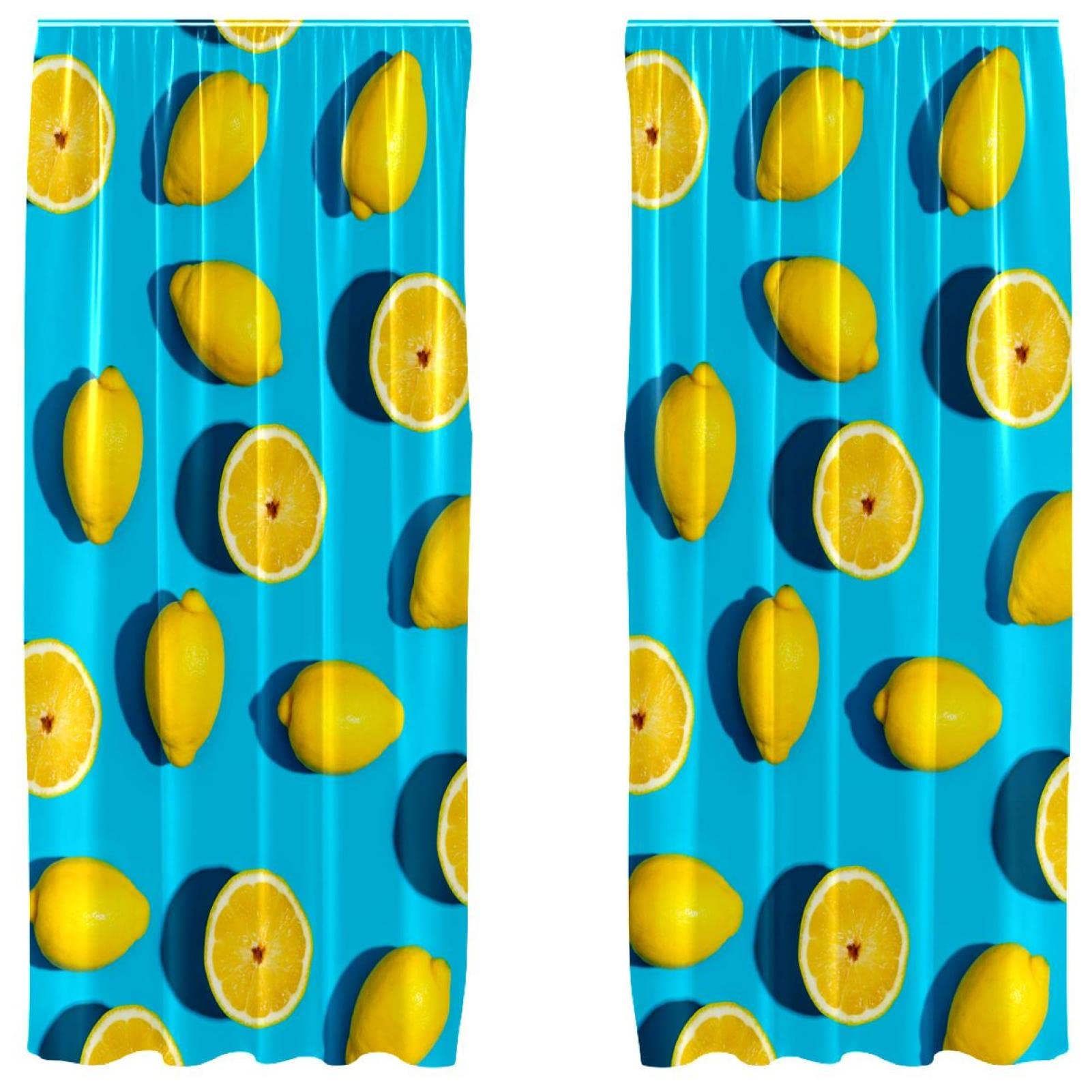 Cortinas opacas contra el calor del verano: aíslan la luz con un diseño azul de limones de 2 paneles