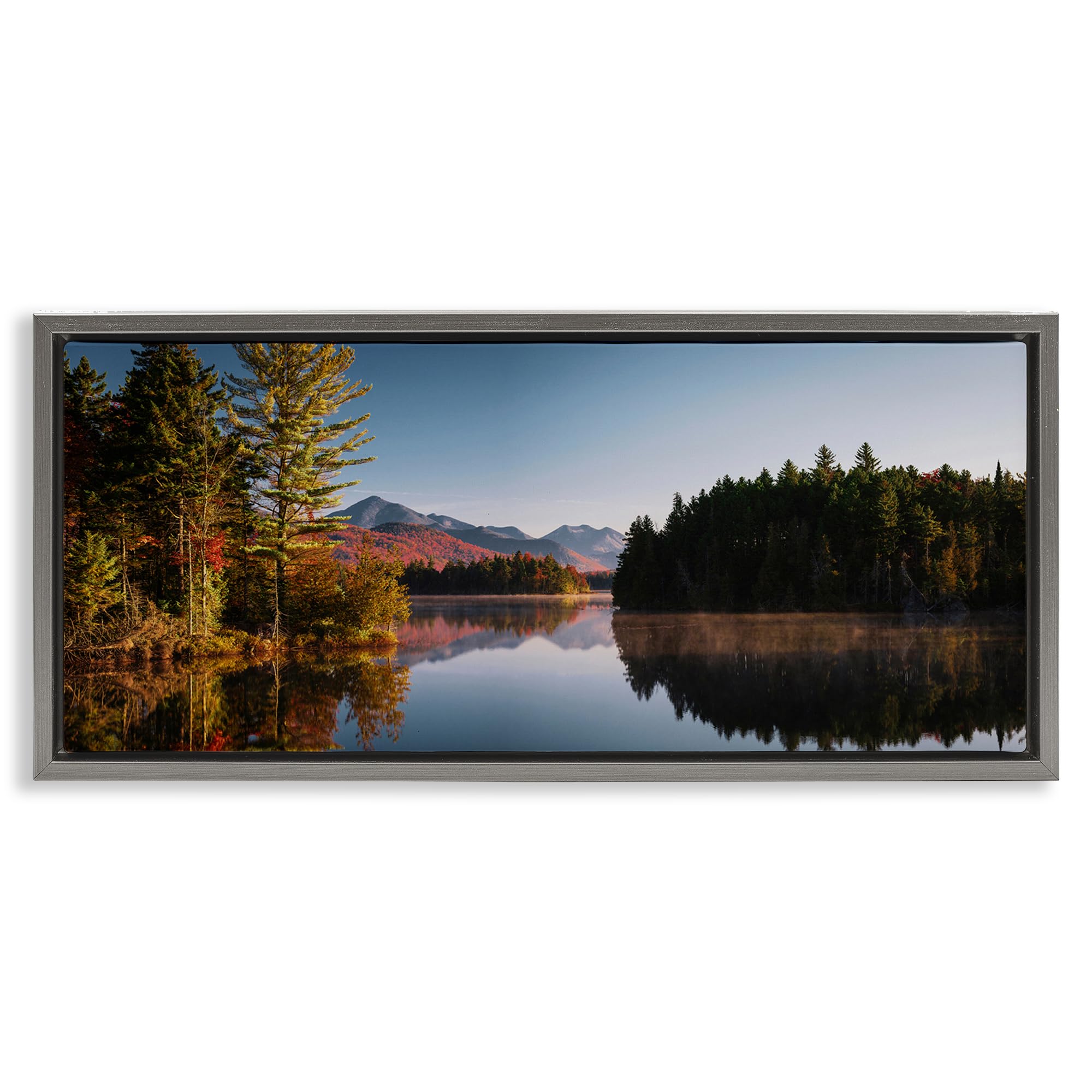 Stupell Industries 'Autumn Morning Reflection', Floating Frame Canvas Art, Gray, 31 x 14 Inches, Easy to Hang and Sturdy, Made in USA, by Jonathan Zaharek