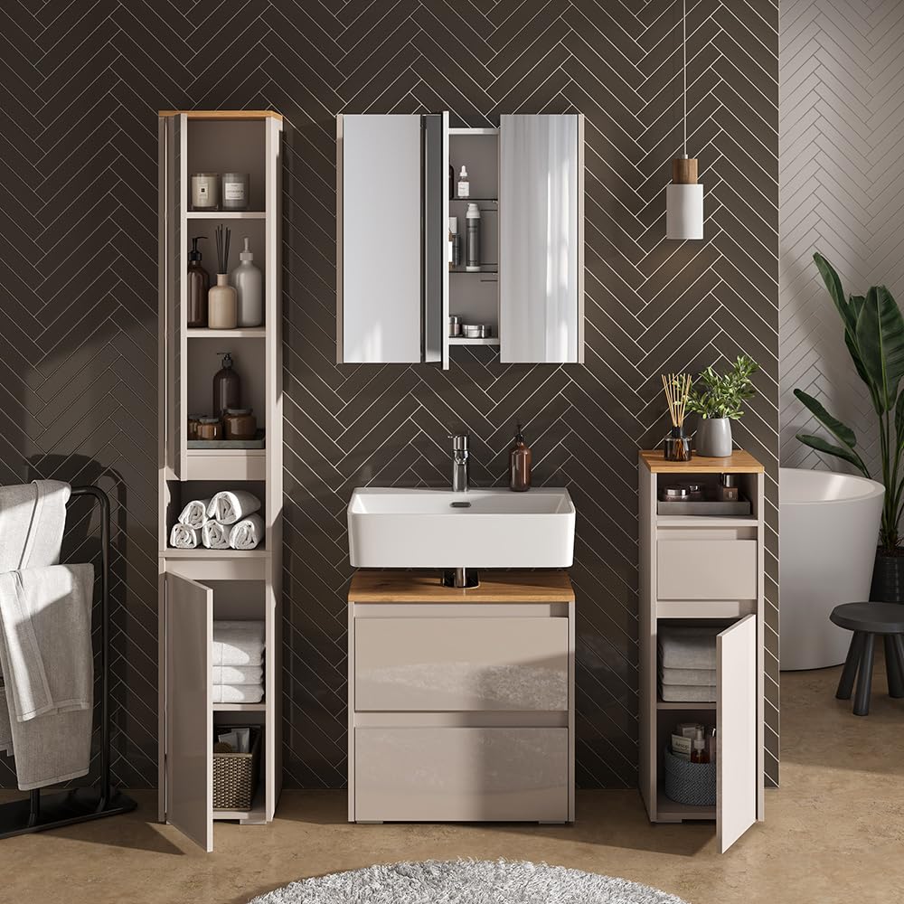 Vicco Szafka Midi "Majest", Kaszmir, 30.2 x 96.3 cm | z szufladą i drzwiami, pour le rangement des accessoires de salle de bain et combinable