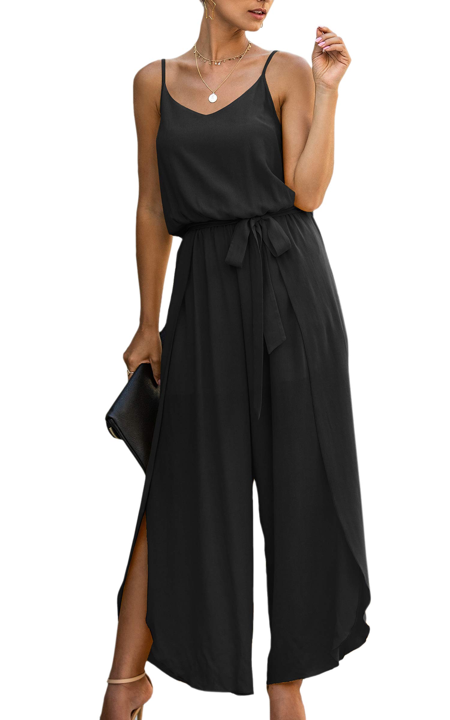 ASOMI Jumpsuit Damen Sommer Lang: Sexy Cocktail Elegant Mode Gürtel Overall Hochzeit Hawaii Urlaub Strand V-Ausschnitt Hosenanzug Business Baggy Festlich Spaghettiträger Outfit