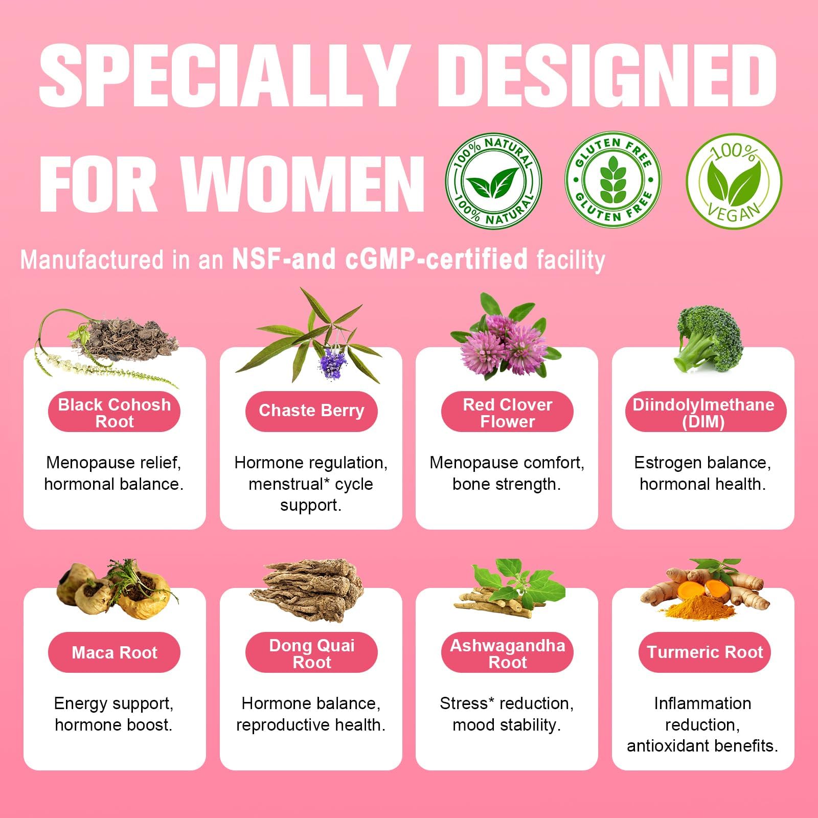 40-in-1 Menopause Supplements for Women, Multibenefit & Complete Black Cohosh for Hot Flashes, Night Sweats & Hormone Balance, w/ Probiotics, DIM, Vitex, Dong Quai, Red Clover and More, 120 Vegan Caps — Amazon image 6