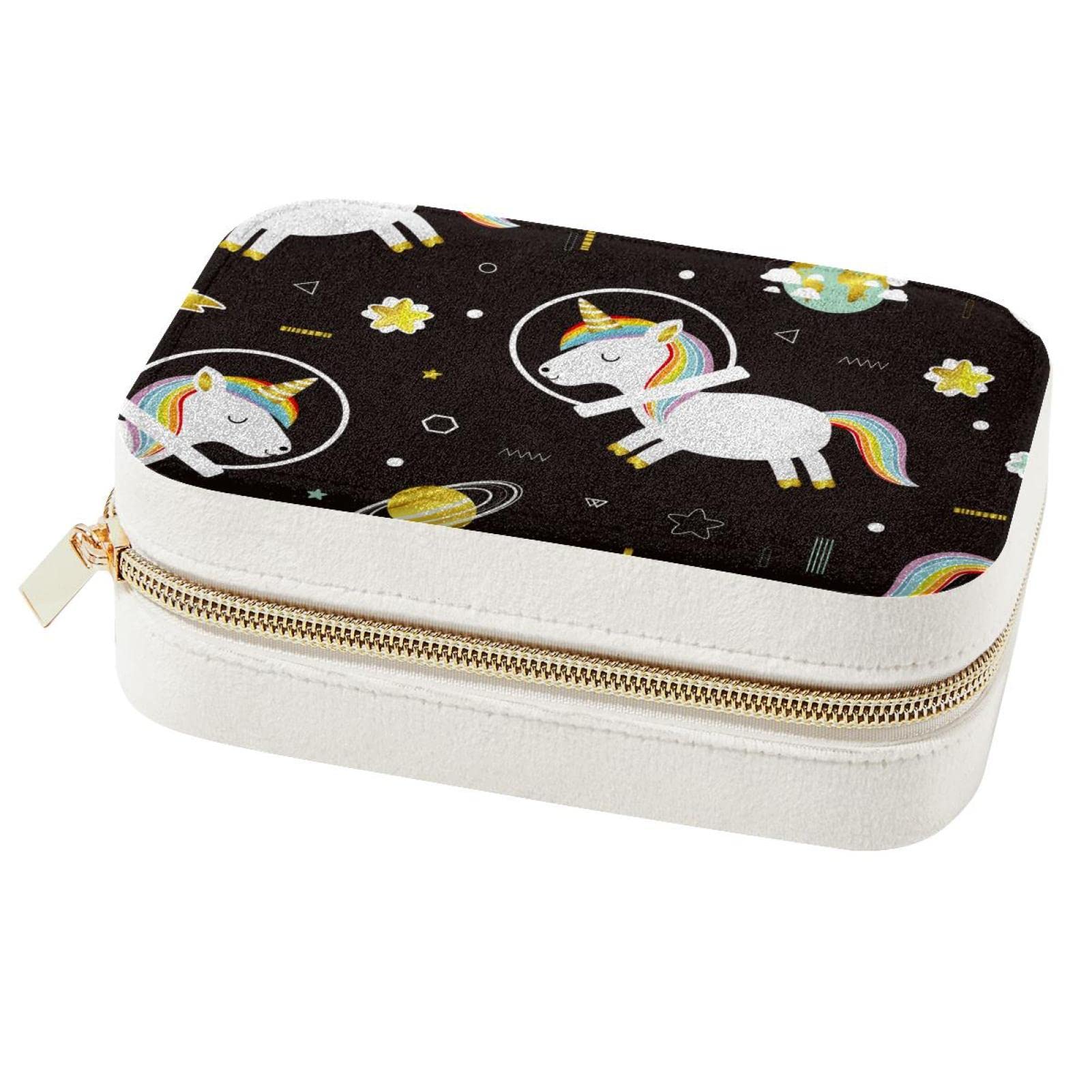 Boîte à bijoux de voyage licorne astronaute noir pour bagues et colliers