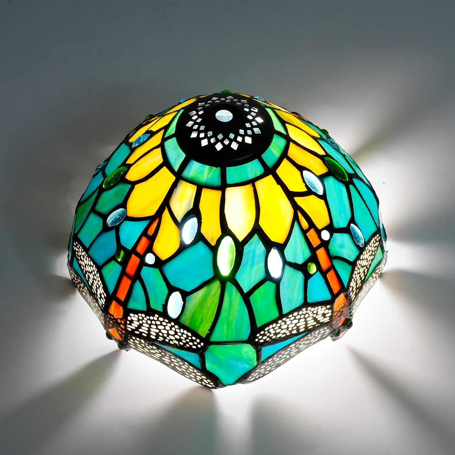 Tiffany Replacement Lamp Shade, 8 Inch Green Yellow Dragonfly Stained Glass Lamp Shade Vintage Art Decor Small Opening Lampshades for Living Room Bedroom Restaurant