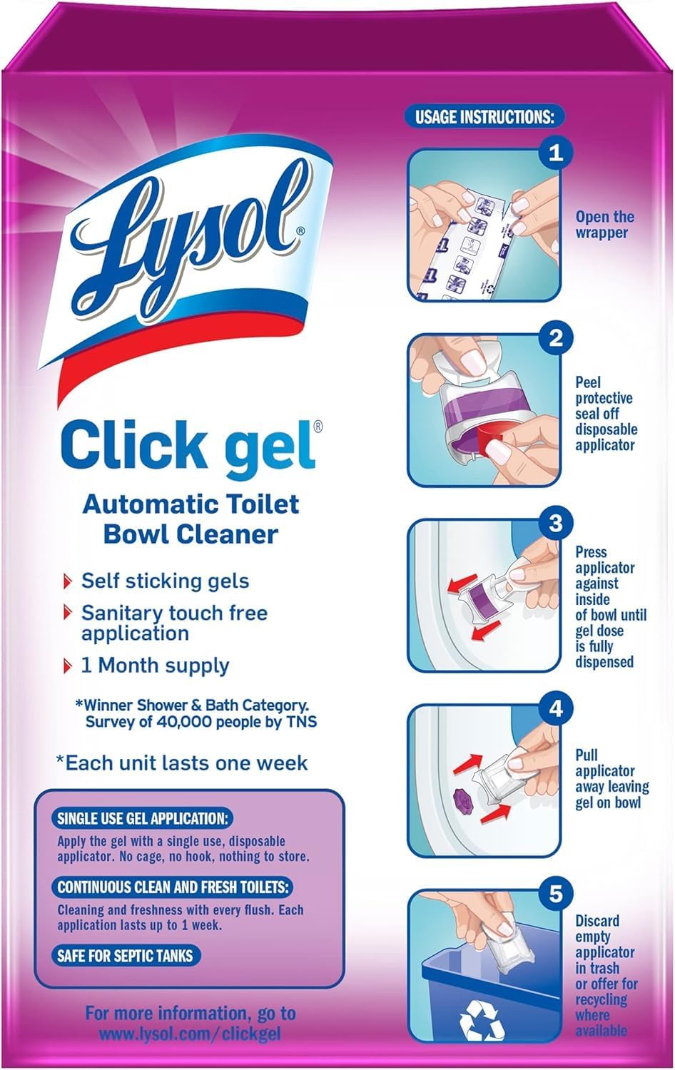 Lysol Automatic Toilet Bowl Cleaner, Lavender, (Pack of 4, 24 Count Total)