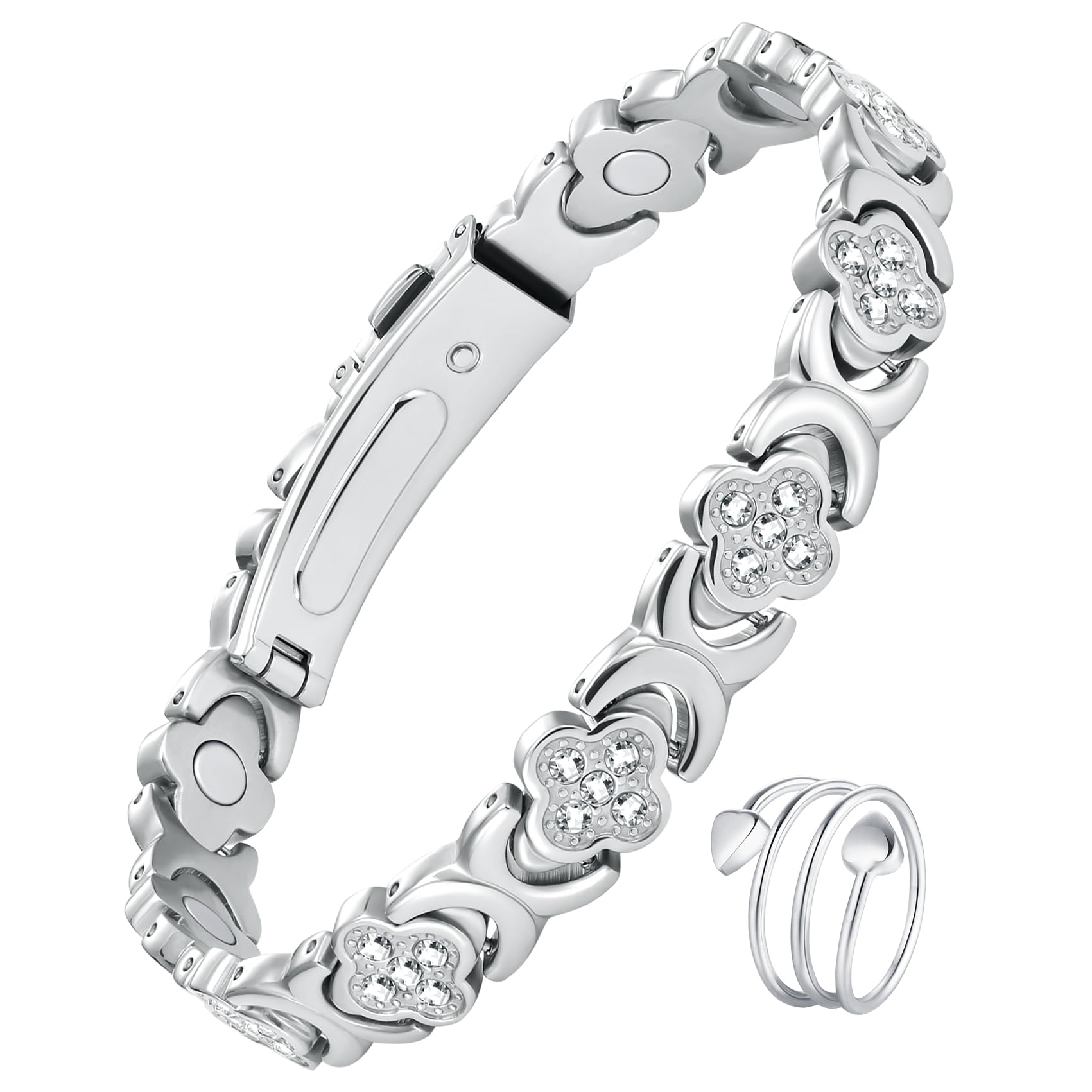 Jecanori Women's Magnetic Bracelet, Titanium Steel with 3800 Gauss Magnets, Adjustable Length Wristband