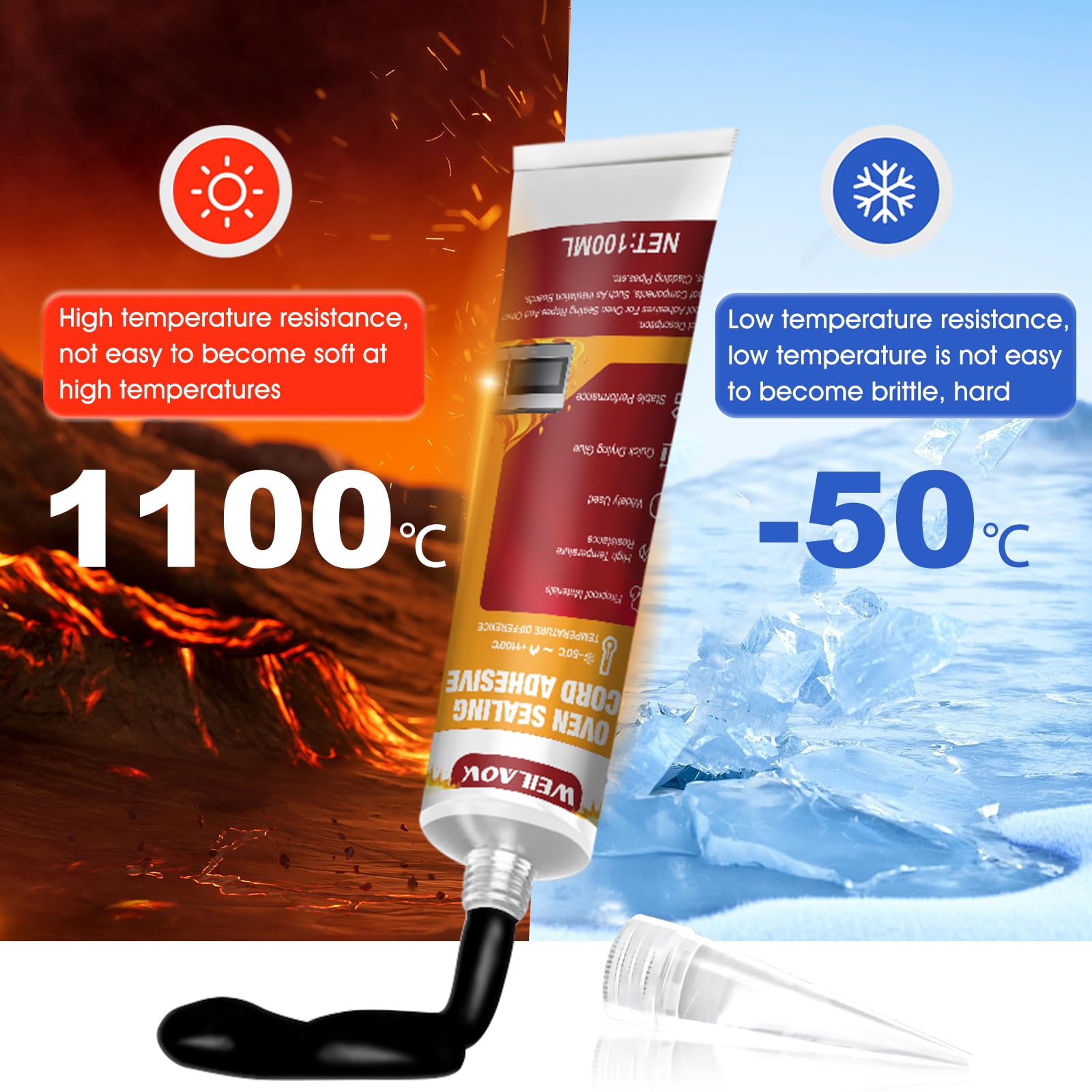 Silicone Alte Temperature Nero 100 ml do Pieca, Kuchenki Mikrofalowej, Płyty Indukcyjnej