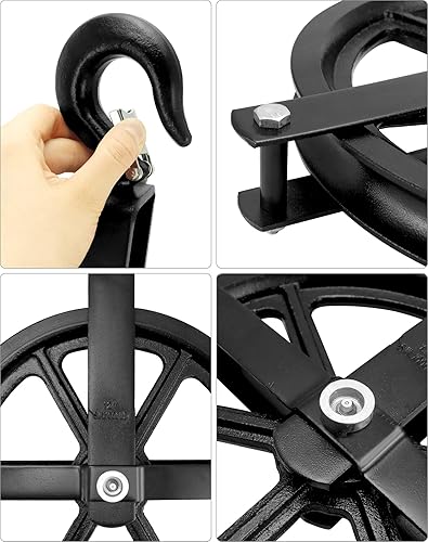 Miniatura 5 de QWORK Ruedas de andamio, polea de elevación de aluminio de 12 pulgadas, polea de gancho de escalera de 1000 libras, polea de alzamiento de andamio