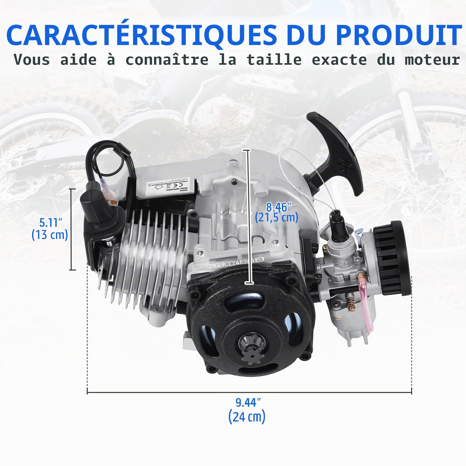 Moteur à traction 49 cc 2 temps refroidi par air pour Pocket Bike Mini Dirt Bike ATV Scooter