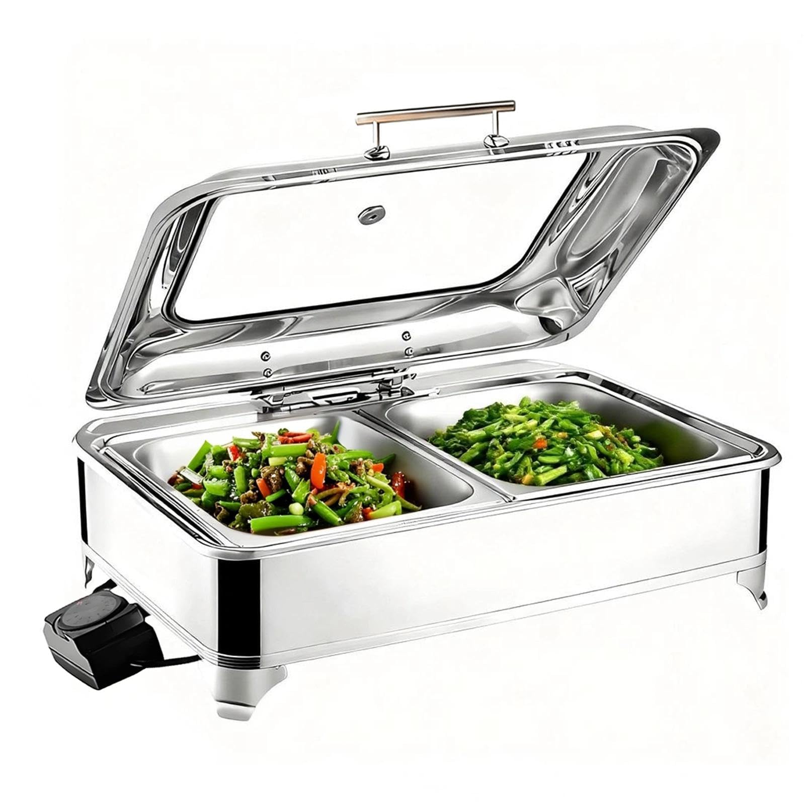 9L Chafing Dish Eléctrico, Profesional Calentador de Buffet in Acero Inoxidable con Tapa Visible, Calentador de Comida con Plato 1/2/3 compartimento para Fiesta y Hotel, Temperatura Regulable(1/2 PAN)