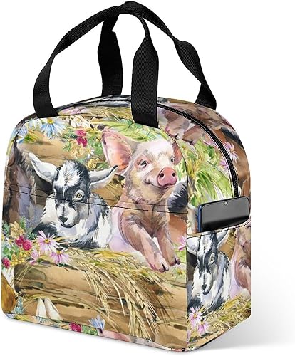 Miniatura 3 de Bolsa de almuerzo de gran capacidad para conservar el calor, bolsa de comida portátil para mujeres y hombres, compatible con animales de acuarela,