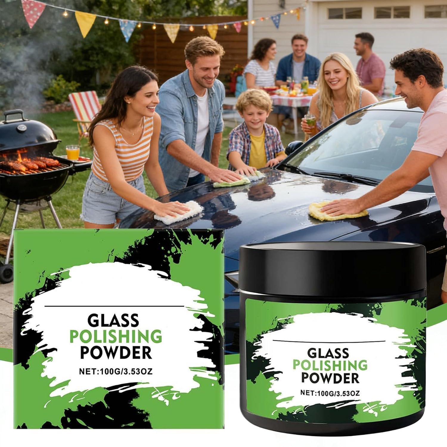 Car GlassPolish, Glass Water Spot Remover for Vehicles with Easy Application, Efficient Scratch and Oil Removal, Safe for Automotive and OfficeGlass, 100g Powder for SUV Sedan Truck Rv