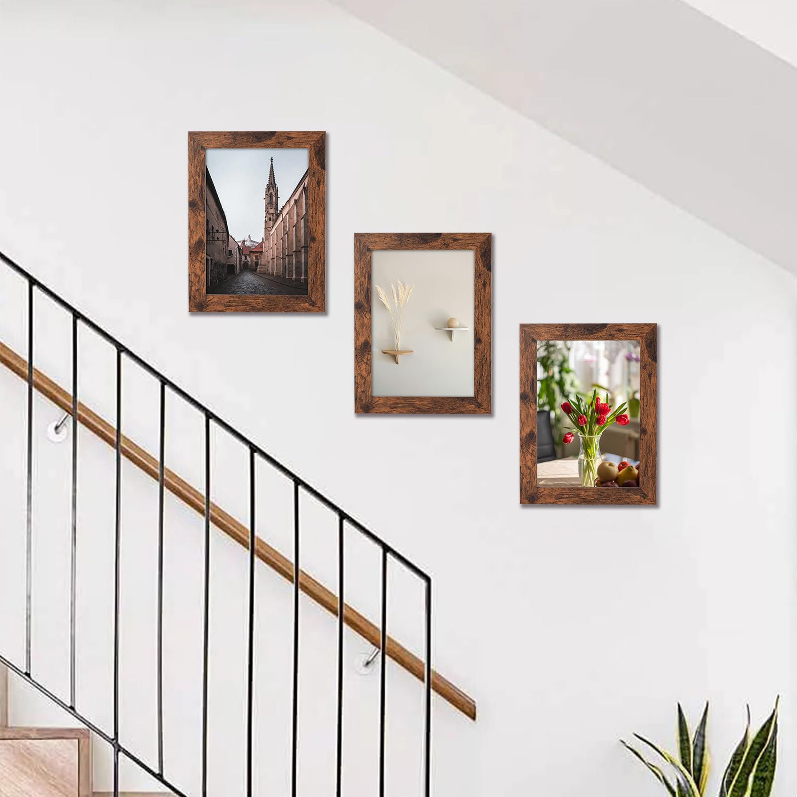 LYYYYX Wooden Picture Frame Rustic 10x8inch Brown Photo Frame matted for 7x5in and 6x4in Picture,with Perspex Set of 3 Certificate Freestanding and Wall Mountable - Image 4