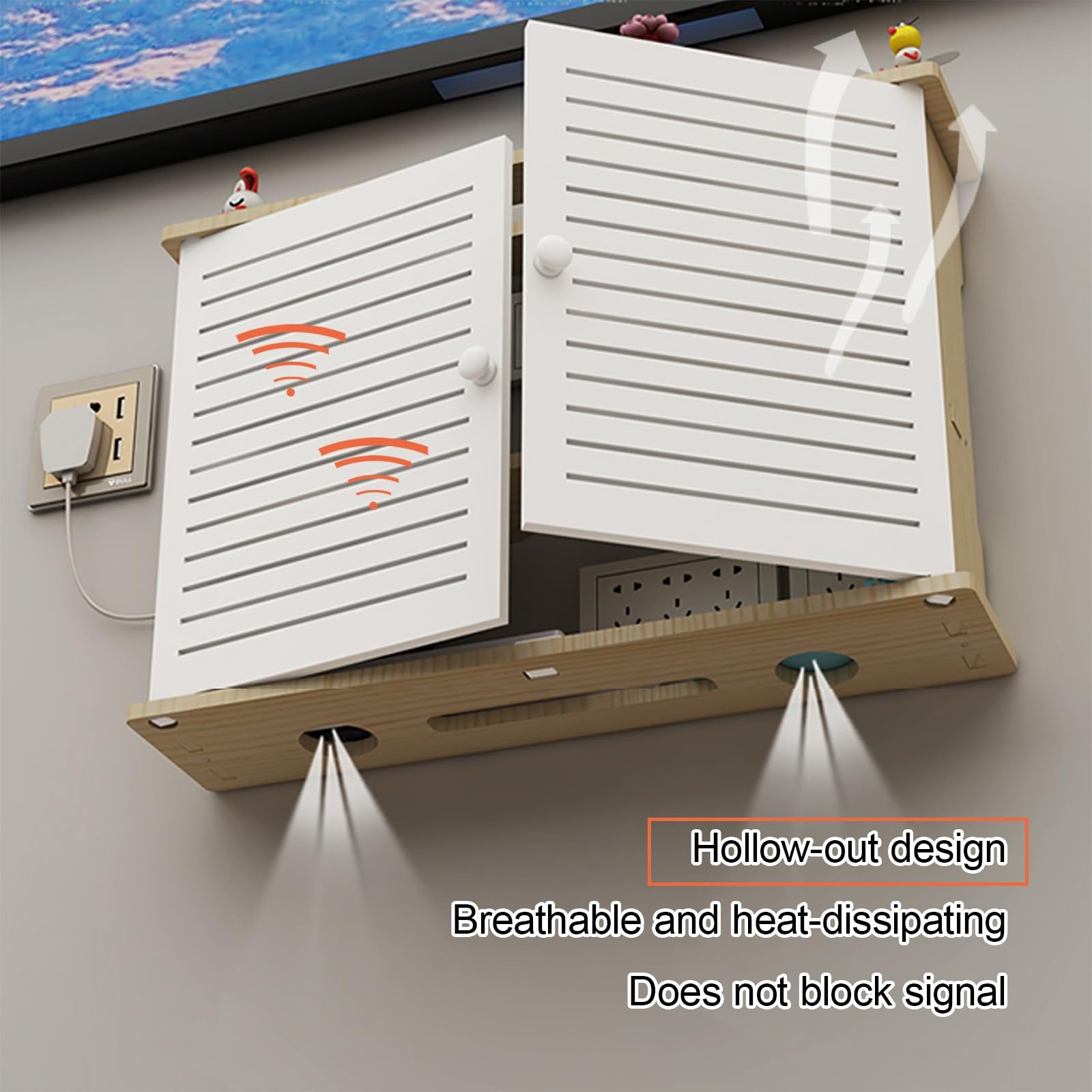 Scatola portaoggetti in Legno per Router, Nascosta da Box WiFi a Parete, mobiletto Decorativo per Router, scaffale per Modem, Supporto per proiettore, Organizer per la Gestione