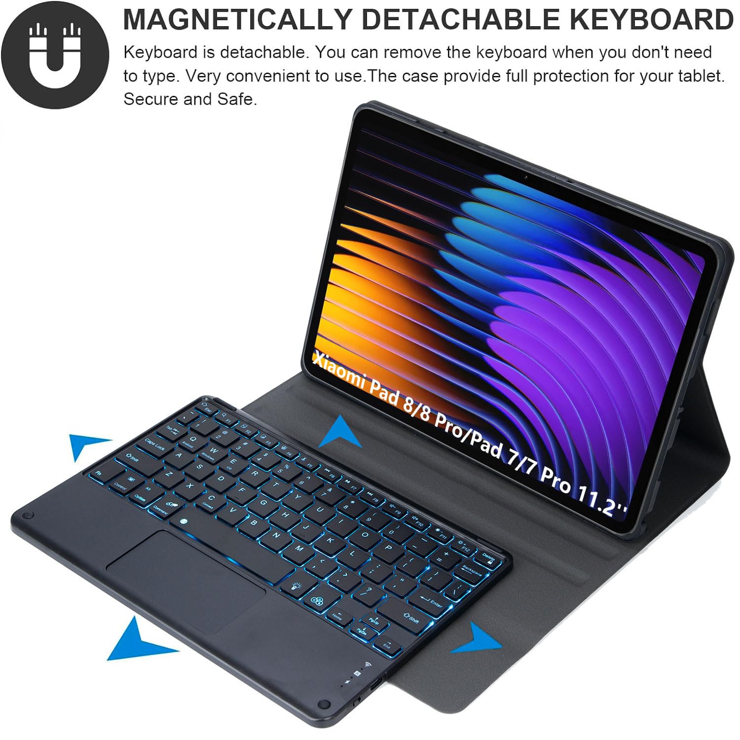 Custodia Tastiera Per Xiaomi Pad 8/7 Con Trackpad E Mouse Wireless | Retroilluminata 7 Colori | Italiano - 2