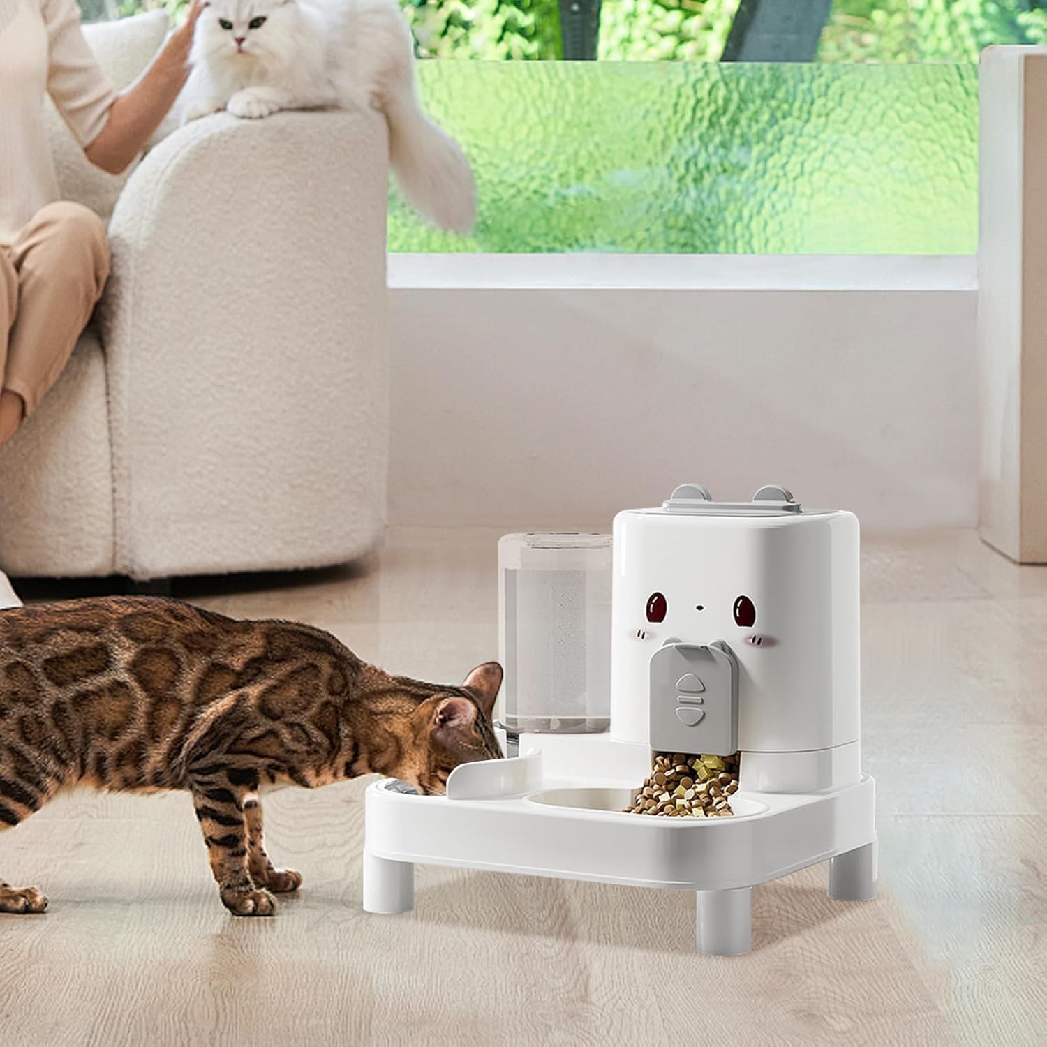 MEISO Distributeur Croquettes Chat, Distributeur de Croquettes 2 en 1 pour Chien, Abreuvoir et alimentateur Automatique, Distributeur Automatique d'aliments et d'eau Animaux de Compagnie de Petite