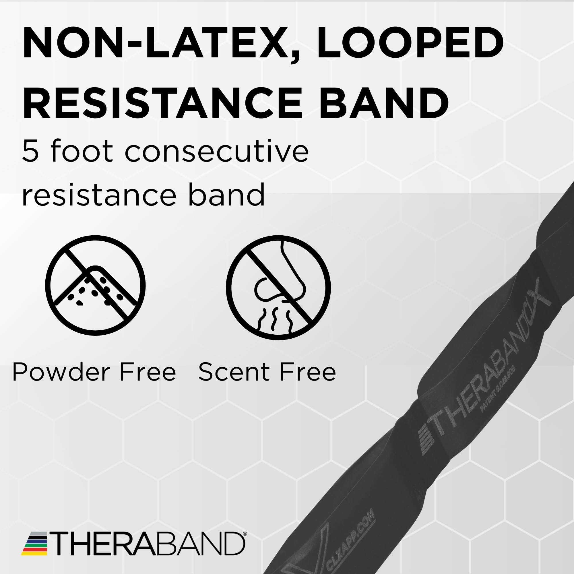 TheraBand taśma oporowa CLX z pętlami, opaska fitness do ćwiczeń w domu i treningu – przenośny sprzęt fitness, najlepszy prezent dla sportowców, indywidualna opaska na 5 stóp, czarna, szczególnie
