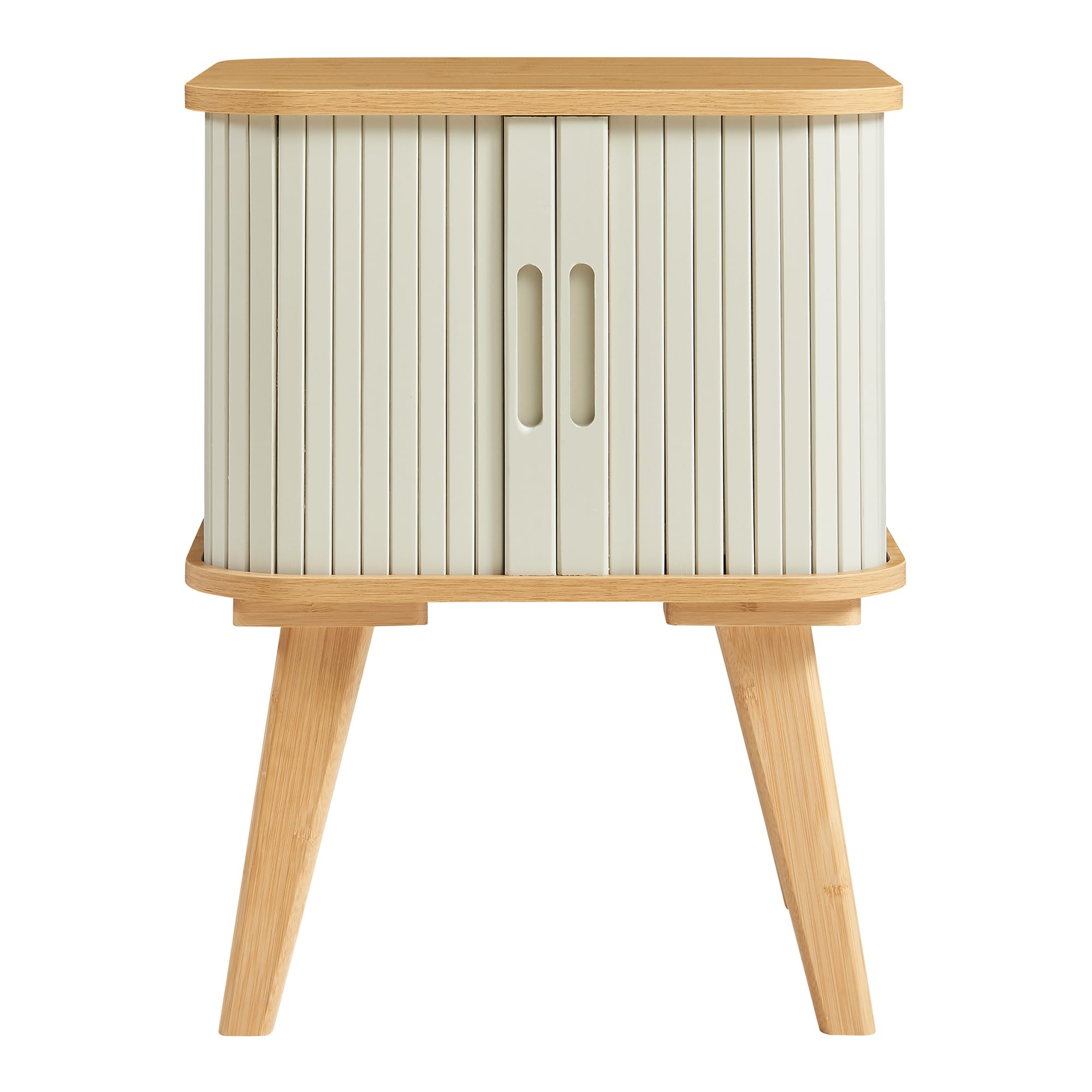 [en.casa] Table d'Appoint Design Scandinave Table de Nuit Chevet Bout de Canapé Table Basse avec Portes Coulissantes Compartiment de Rangement Salon Chambre Bambou 59 x 45 x 45 cm Naturel Blanc Crème