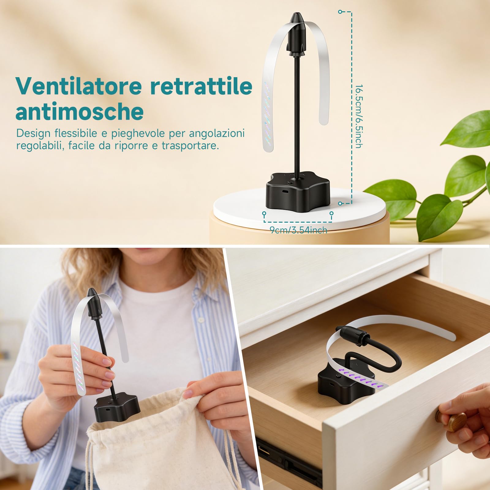 4 Pezzi Ventilatore da Tavolo Antimosche, Ricaricabile e a Batteria con Cavo USB, Repellente per Mosche per Terrazza, Ristorante, Giardino, Picnic – Protezione Efficace contro Mosche e Zanzare