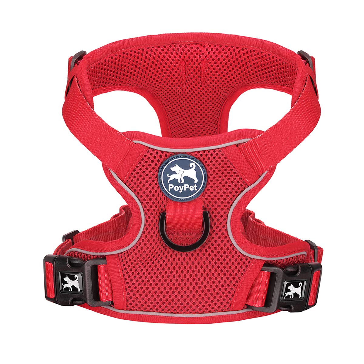 PoyPet Reflektierendes, weiches, atmungsaktives Hundegeschirr aus Mesh, erstickungsfreie, doppelt gepolsterte Weste mit verstellbarem Hals und Brust(Rot,XL)