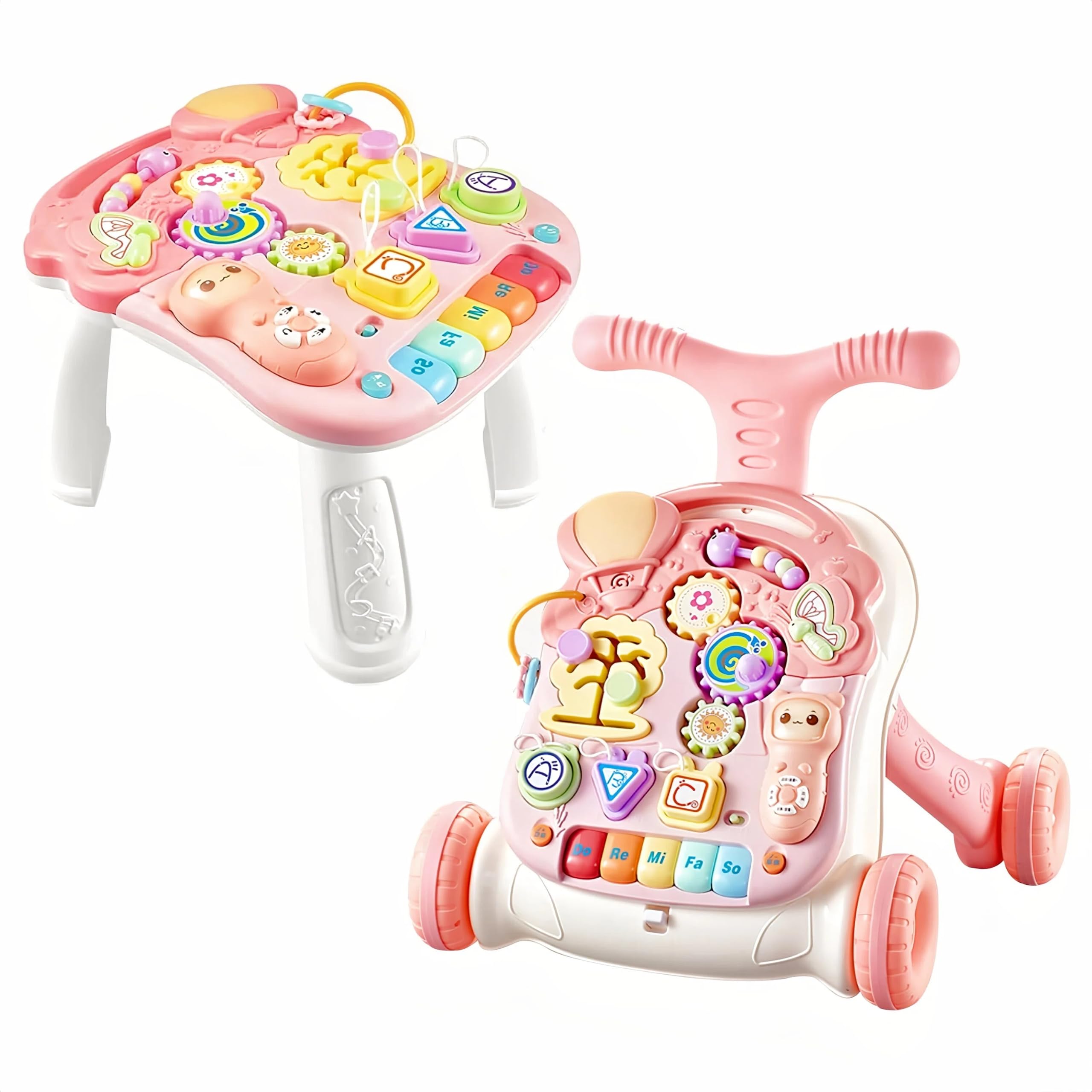 Andador Bebé primeros pasos, Caminante infantil, caminante de aprendizaje de 3 en 1 sentado, Centro de educación infantil temprana, regalo de juguete para niñas de 9 a 36 meses (Rosa)