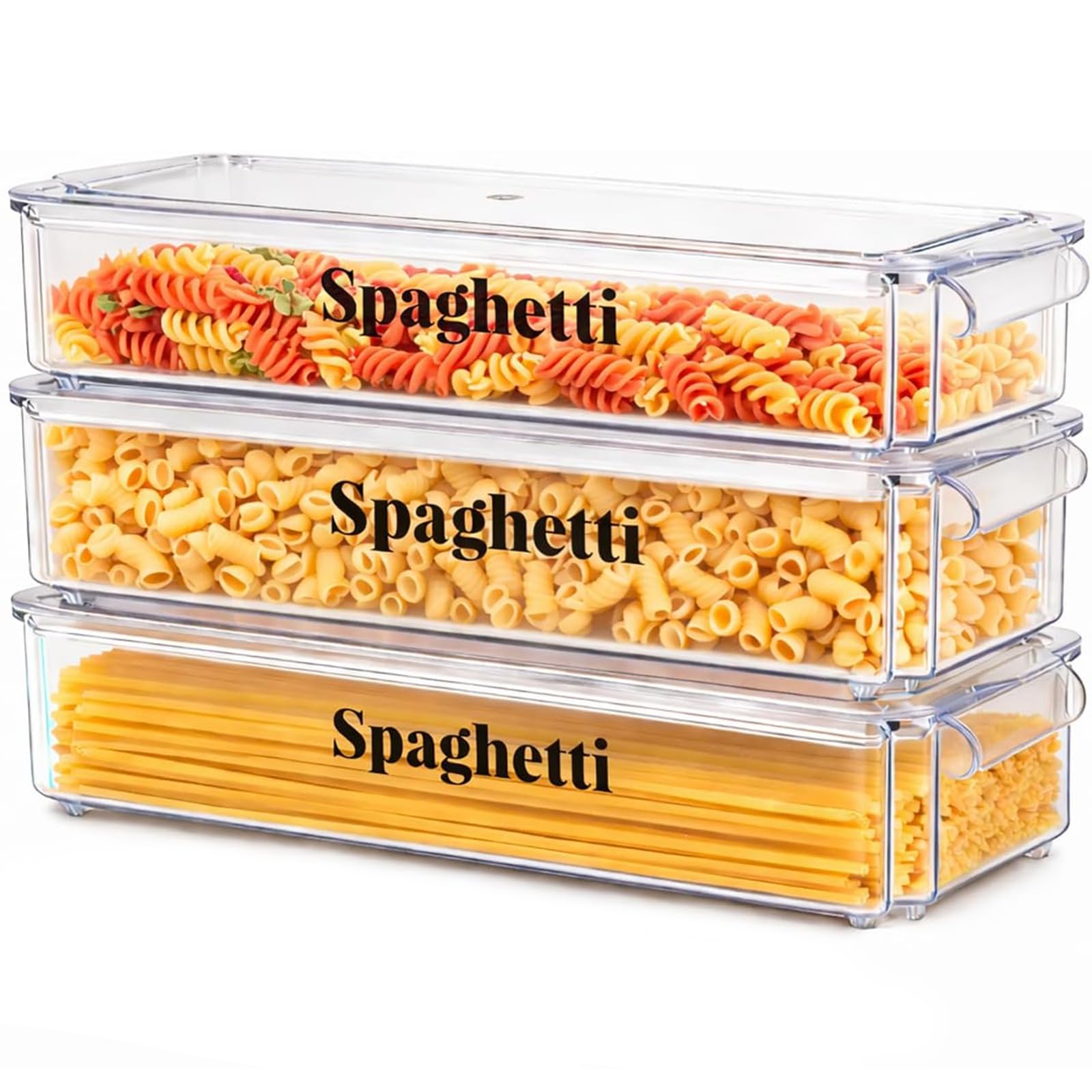 Punorric 3 Pack Pasta Storage Containers - Spaghetti Storage Jar, Clear Pasta Jars with Chalk Labels & Pull Handles, Kitchen Storage Containers for Cereal, Dry Food, Spaghetti