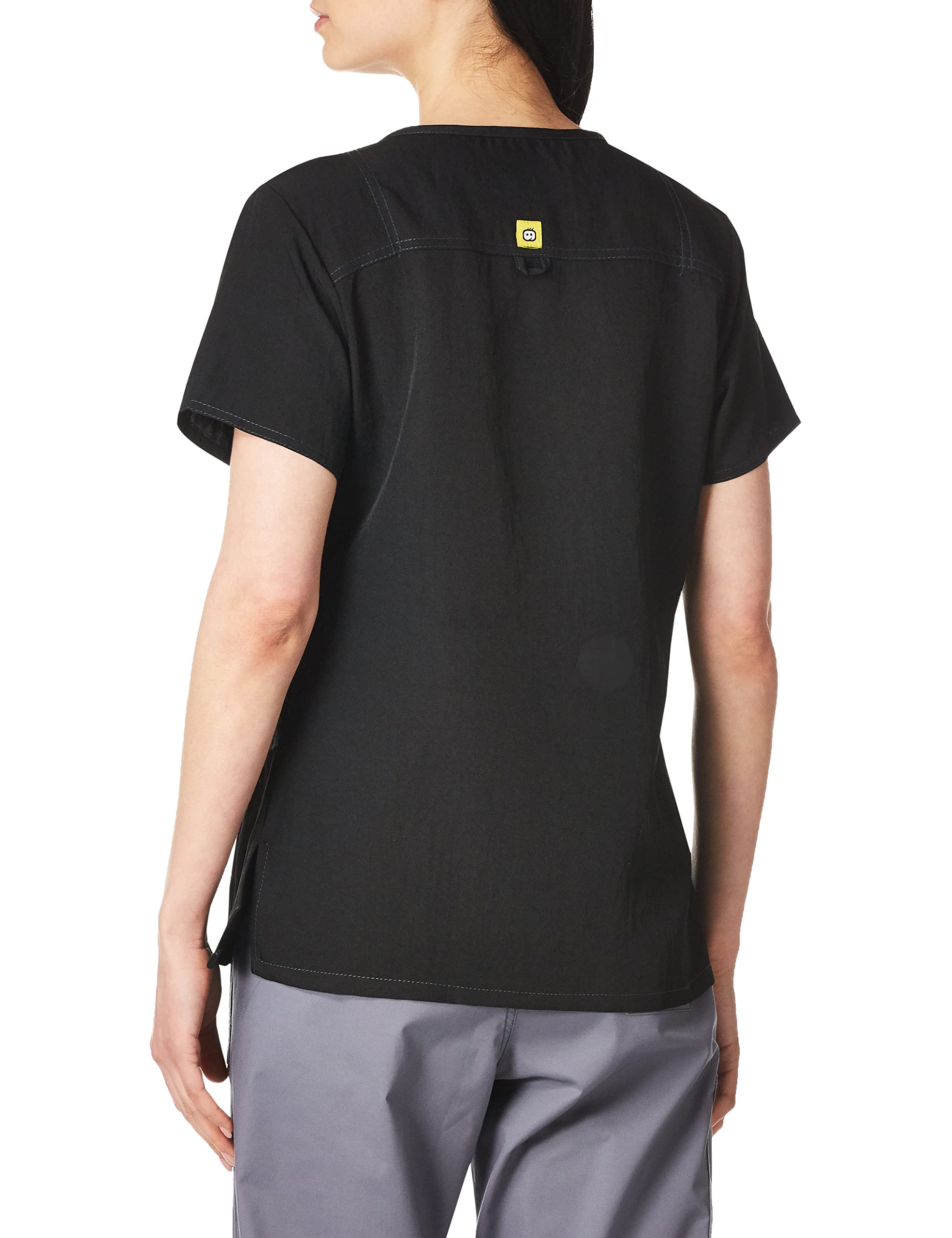 WonderWink Women's Scrubs Four Way Stretch Sporty V-Neck Top, Black, Medium