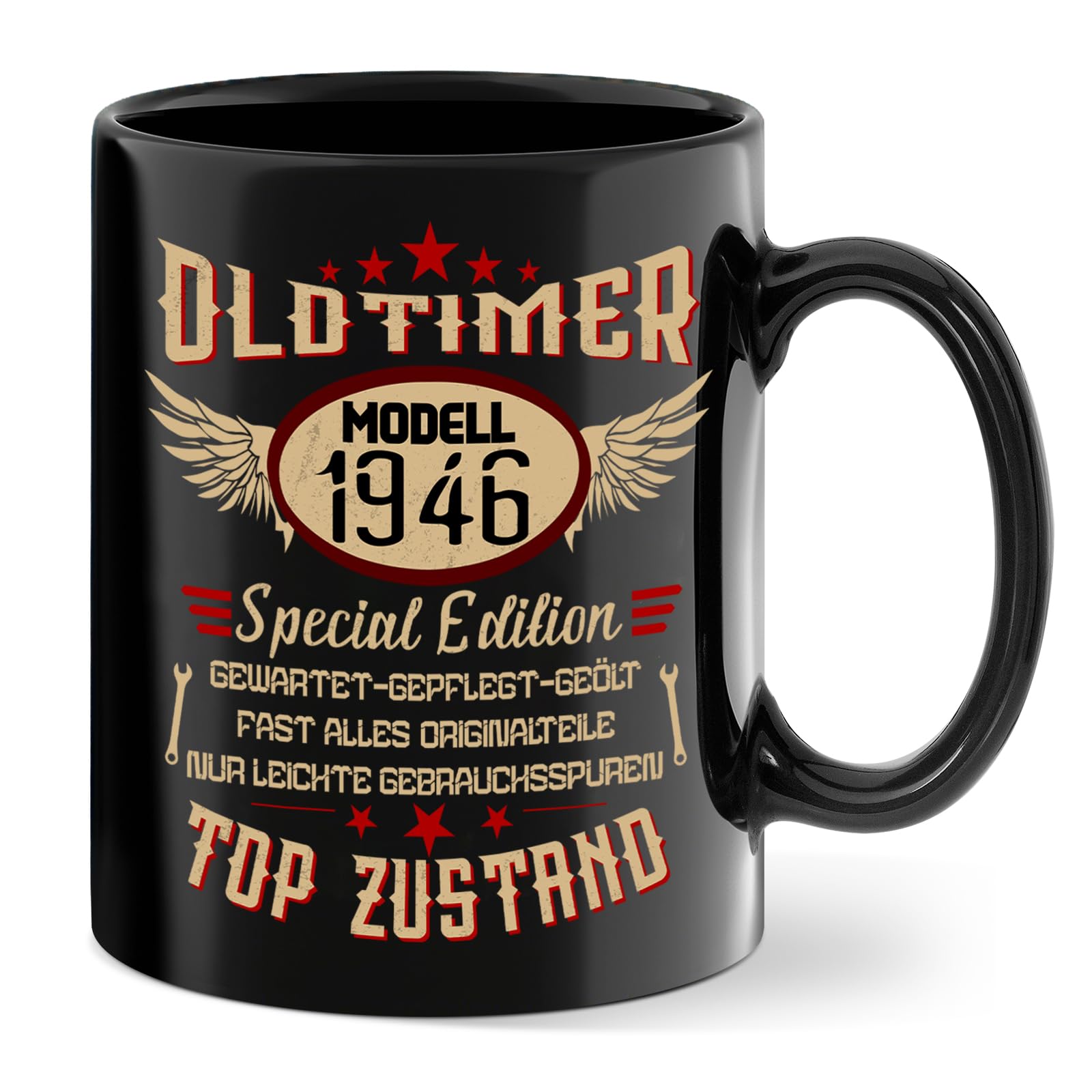 Tasse 80. Geburtstag Geschenke, 1946 Special Edition Kaffeetasse als Geburtstagsgeschenk, 80 Geburtstag Tasse Geschenkideen für Mann Papa Opa zum Geburtstag, Vatertag, Schwarz, Keramik 350 ml