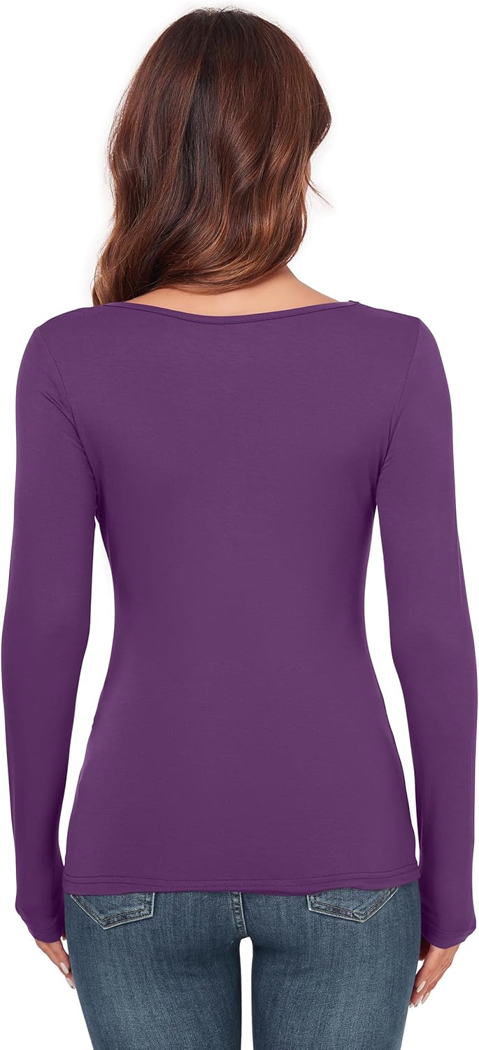 AUHEGN Women's Scoop Neck Tops Long Sleeve Slim Fit T Shirt Thermal Blouse Basic Layer Shirts - Image 5