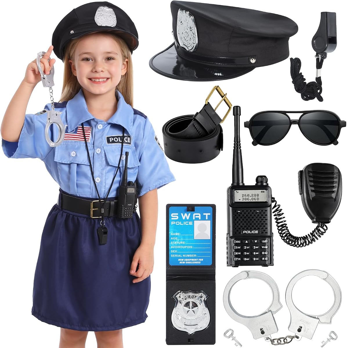 Cocojeci Disfraz de policía para niños,Disfraz de oficial de policía para niñas,Disfraces de Halloween para niños de 5 a 10 años,Disfraces de policía para niños pequeños