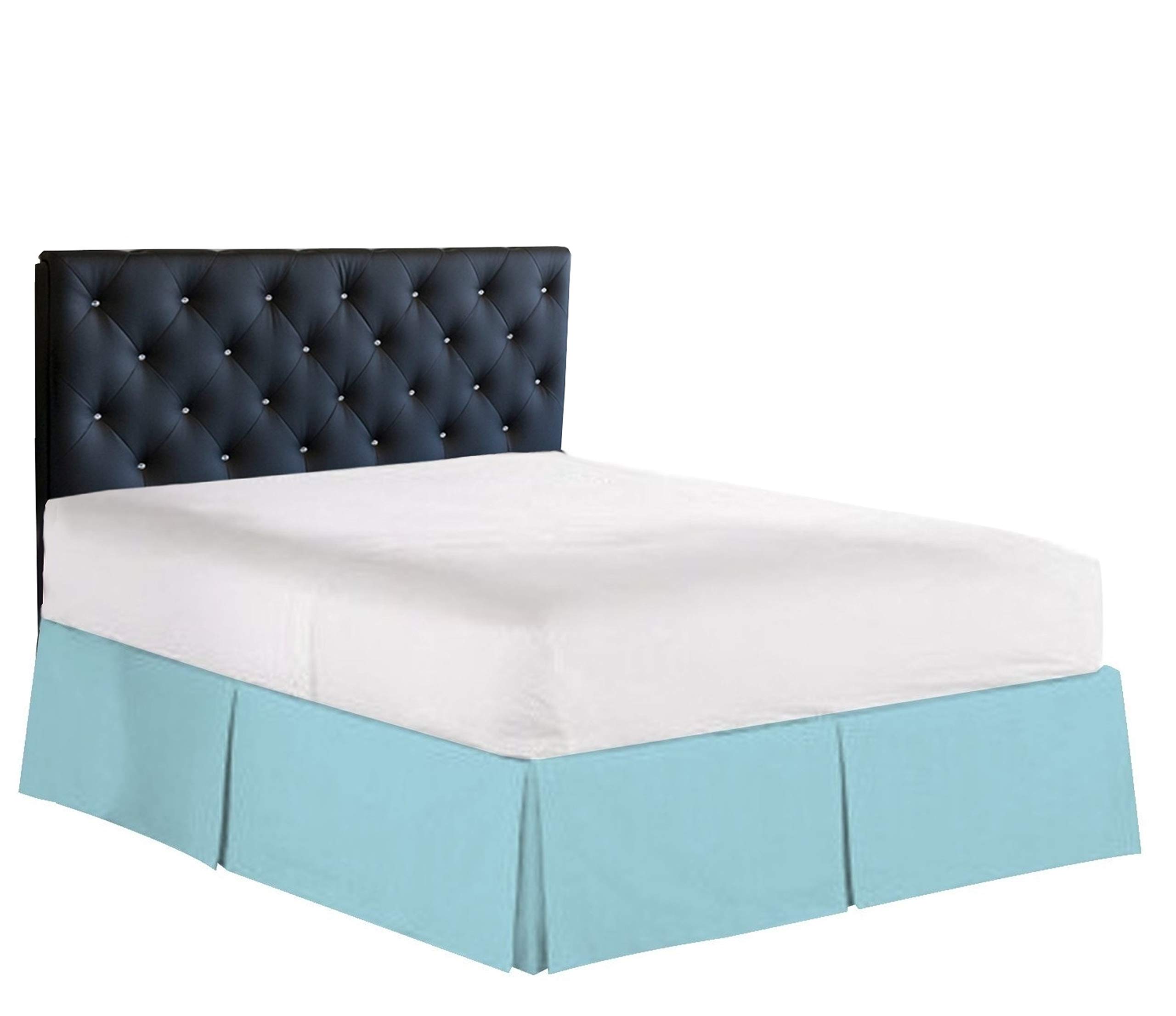 Bed Skirt - 100% Cotton 800 Thread Count Box Pleated Bed Skirt - Luxury Pleated Dust Ruffle, Hotel Quality Modern Bed Skirt, Easy Fit with 18 Inch Tailored Drop, Twin, Aqua Blue