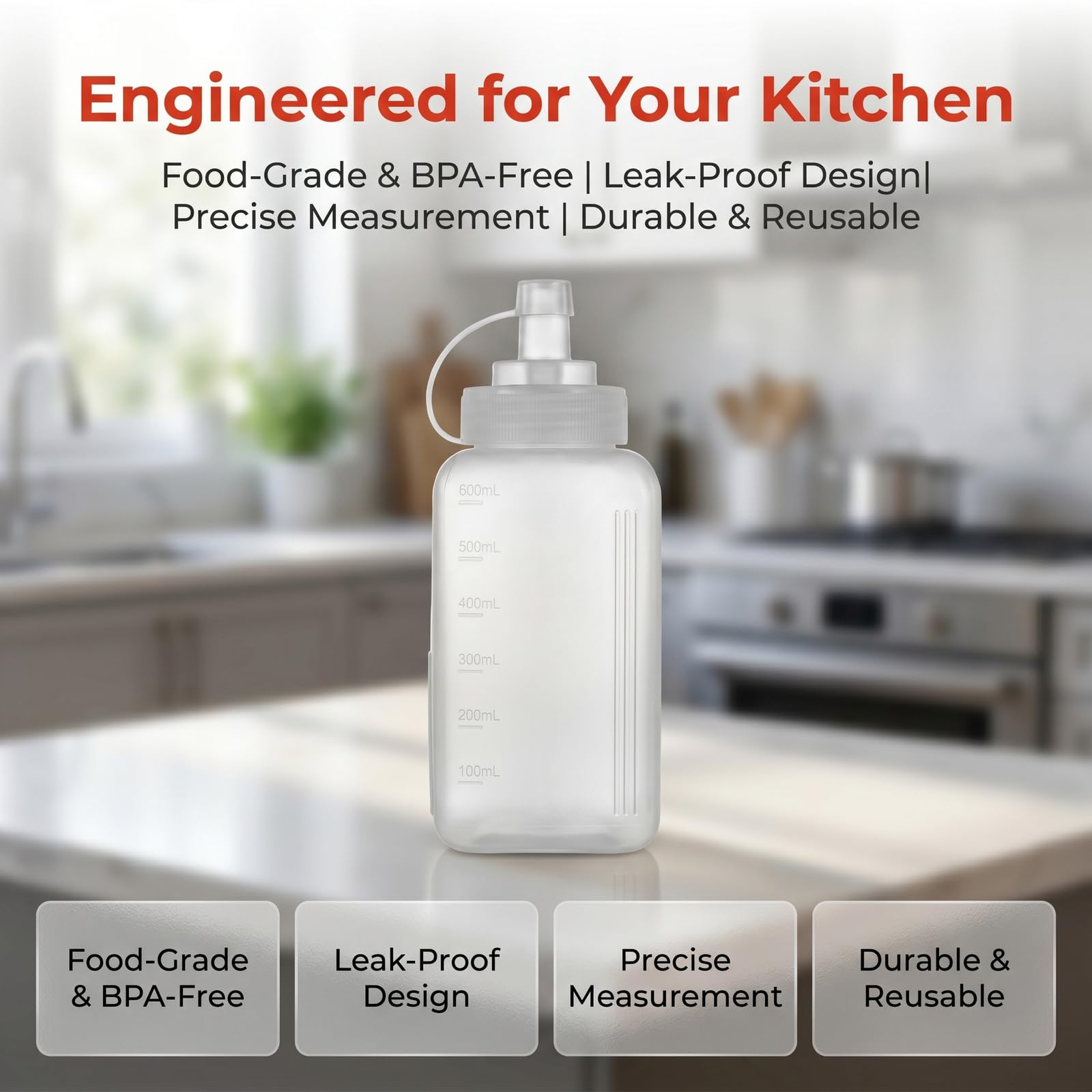 Bottiglia dosatrice di salse e condimento, riutilizzabile, 4 pezzi biberon cucina, 600 ml squeezer cucina, dispenser olio, per Salse Barbecue, Succhi di Condimento, Sciroppi, Salse per Insalate