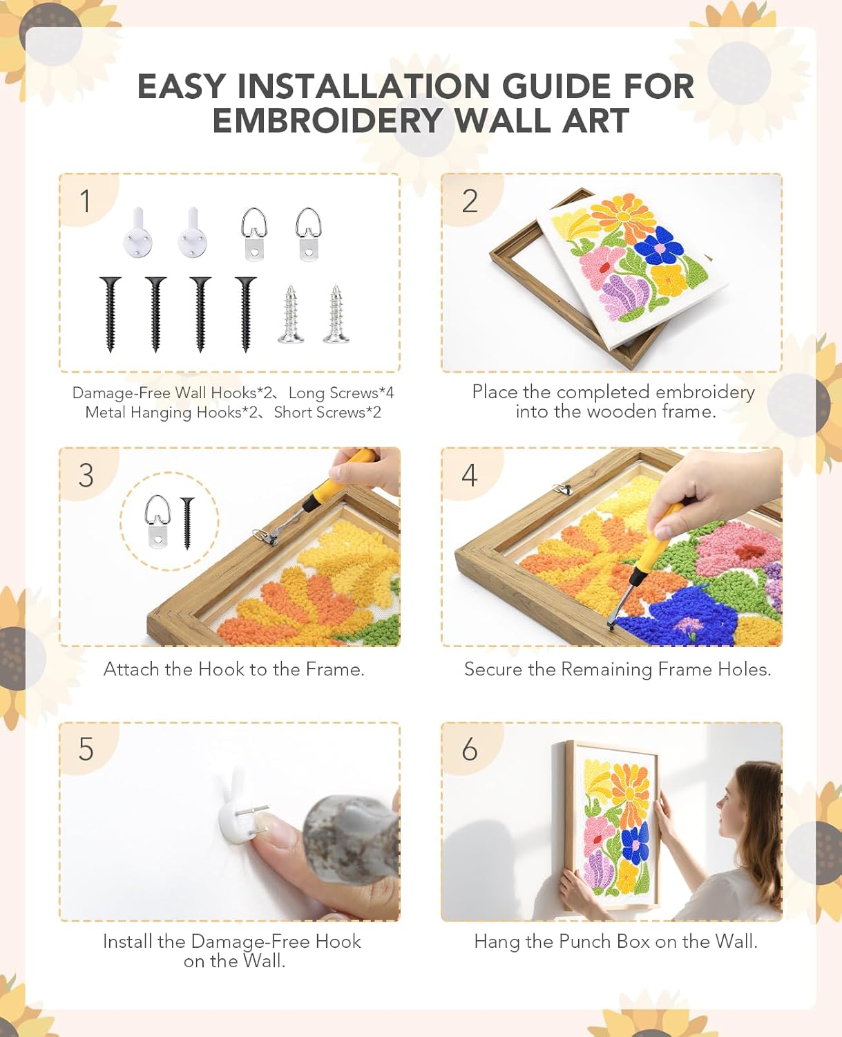 Acelist 16 Inch Punch Needle Kit with Frame, Easy Punch Embroidery Kits for Beginners, Adults & Kids Craft Kits, Picture Frame as Home Wall Décor, Pattern Fabric,Threader, Yarns, Hoops & Rug Punch