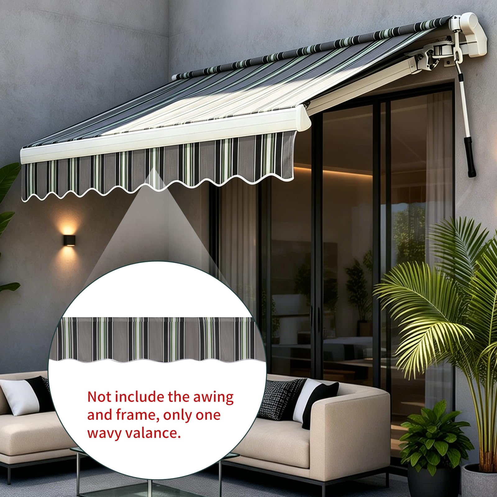 Markisen Volant ersatzstoff, 3 m/3,5 m/5 m wasserdichte, UV-beständige Stoffbahnen aus 280D-Oxford-Gewebe, wellenförmige Volants für Terrasse, Balkon,Markise, Ersatz (Streifen, 5m)