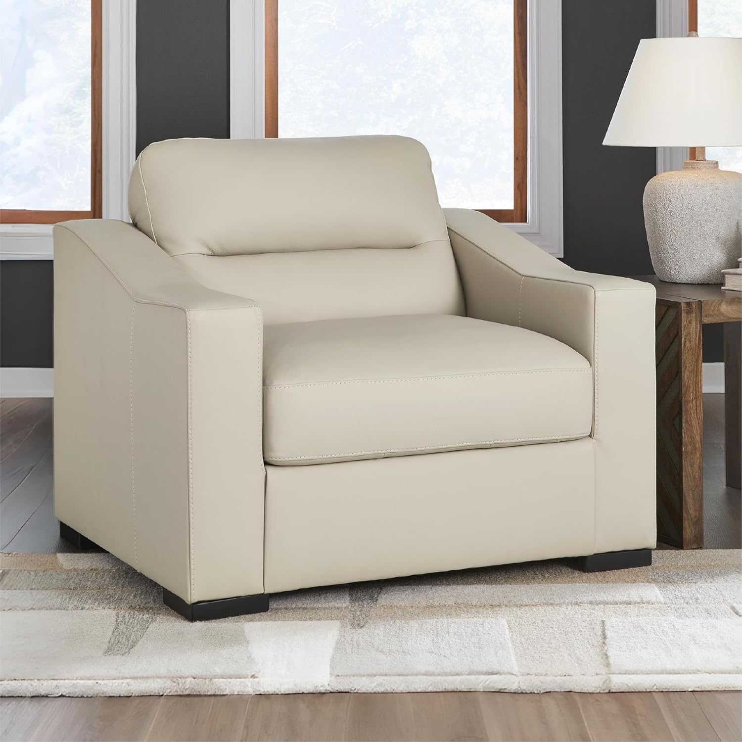 Signature Design by Ashley Treasure Trove Contemporary Leather Match Upholstered Oversized Chair with Removable Cushion, Beige