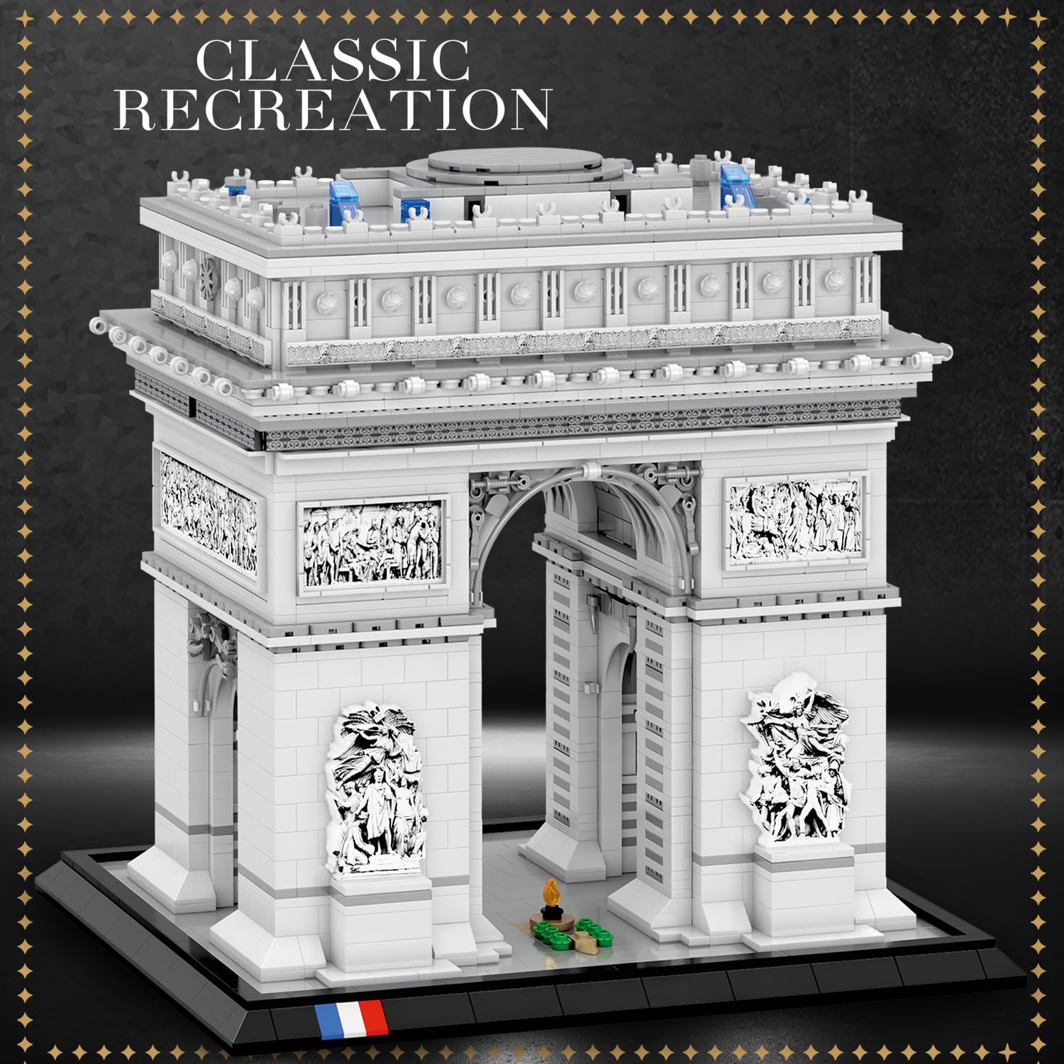 Reobrix 66024 Paris Arc de Triomphe Baukasten Set, 3718 Teile Frankreich Berühmtes Wahrzeichen Klemmbausteine, Architektonische Modellbausätze für Erwachsene, Geschenkideen für Sammler