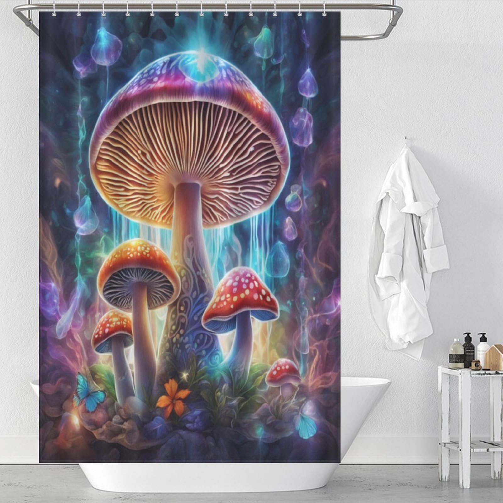Rideau de douche champignon en tissu polyester imperméable pour baignoire 122x183cm