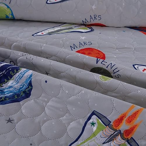 Miniatura 5 de Colcha espacial de verano de 3 piezas, tamaño twin, para niños, planeta, cobertor de cama, juego de colcha ligera, manta, ropa de cama de universo -