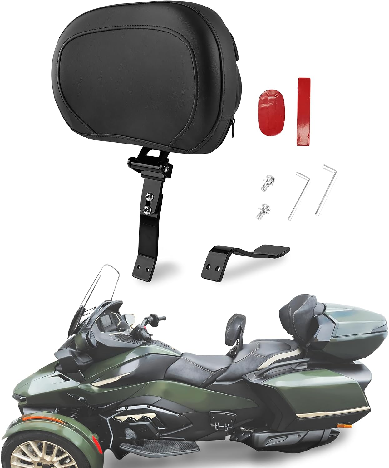Driver Backrest for Can Am Spyder RT/RT-S/Limited 2010-2019 | Adjustable Rider Backrest Mount Kit with Storage Pouch | Black