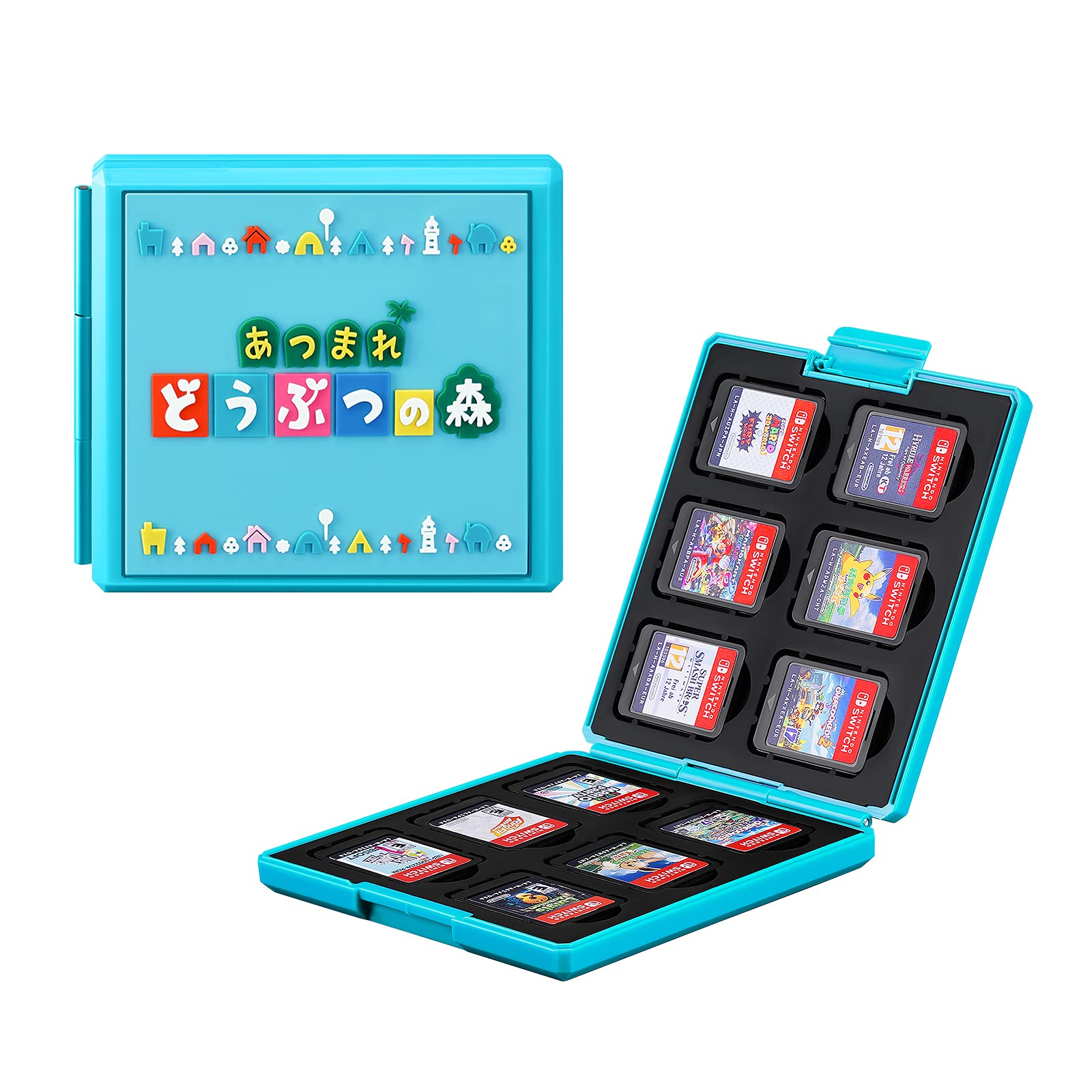 JINGDU Premium Case for Nintendo Switch Game, Animal Crossing Nintendo Switch Game Cartridge Holder, Cute Small Portable Carrying Storage travel Box with 12 Card Slots for Switch Lite Games, Blue AC