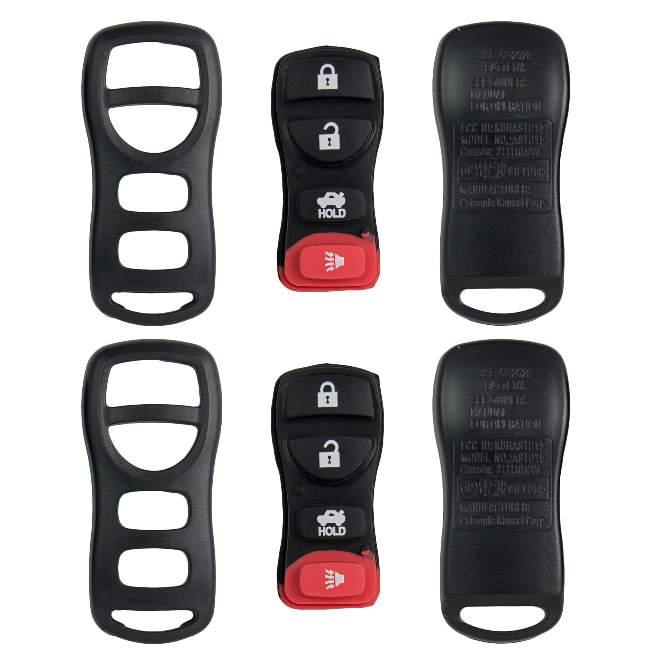 Keyless2Go Replacement for New Shell Case and 4 Button Pad for Remote Key Fob with FCC KBRASTU15 - Shell ONLY (2 Pack)