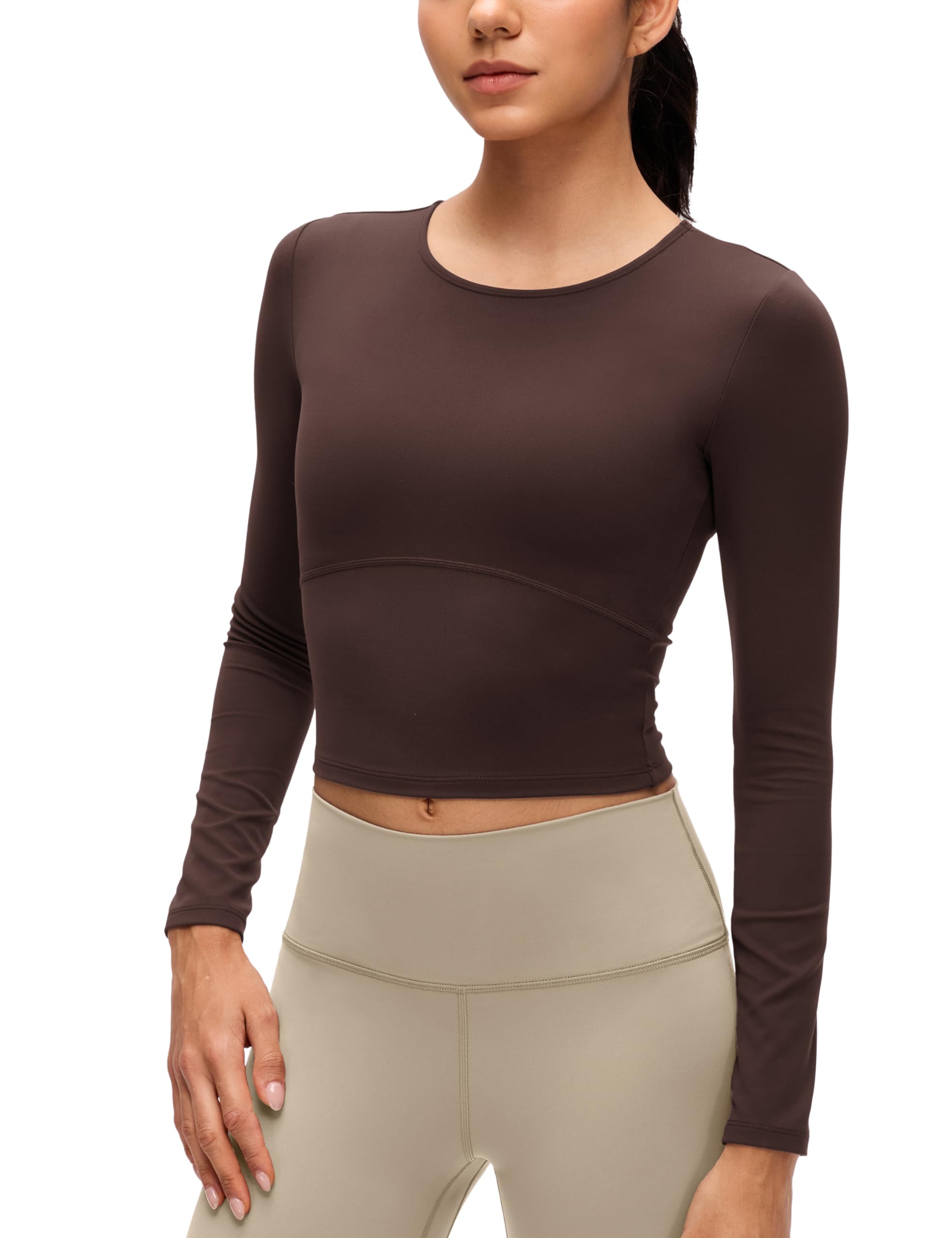 CRZ YOGA Butterluxe Scoop Neck Long Sleeve Shirts for Women - Workout Athletic Casual Tops Crop Slim Basic