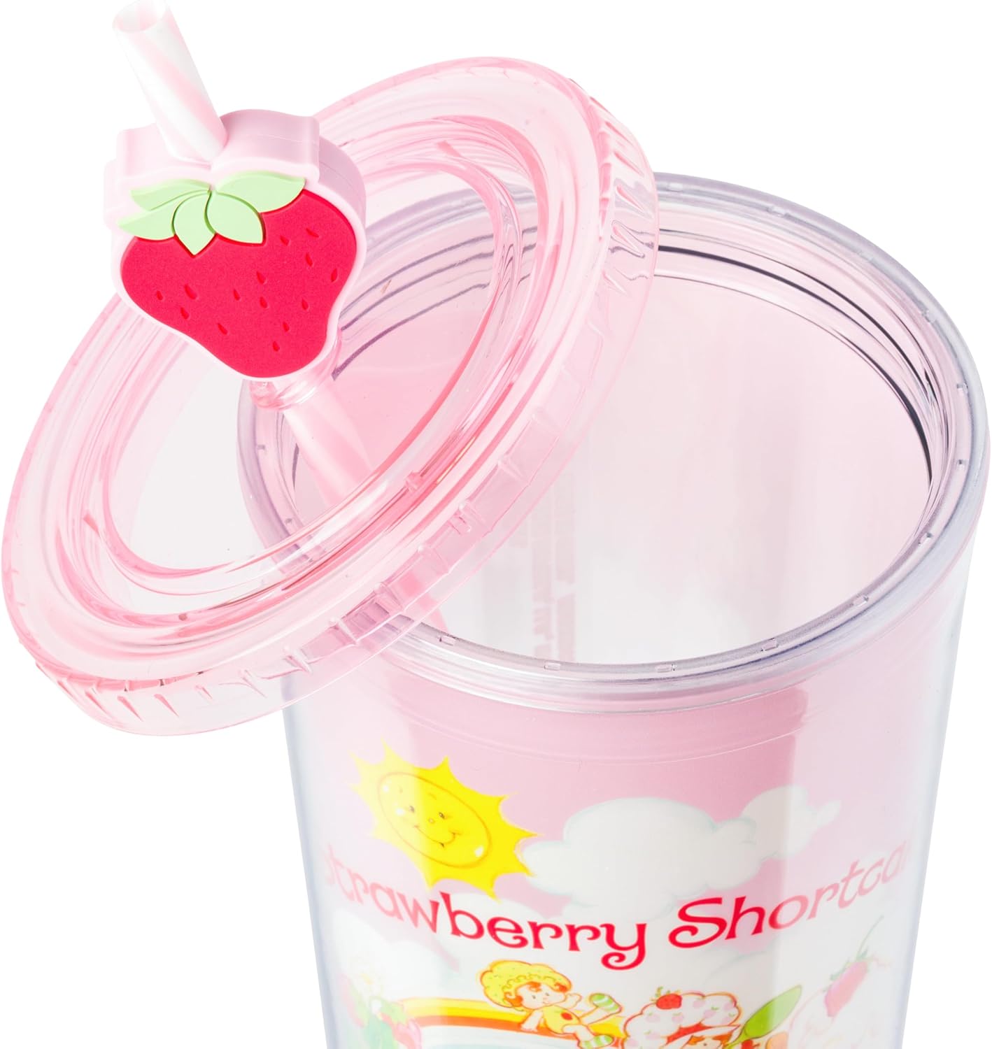 Silver Buffalo Strawberry Shortcake Vintage Rainbow Plastic Cold Cup with Lid and Straw Topper Featuring Blueberry Muffin and Apple Dumplin’, 24 Ounces - Image 5
