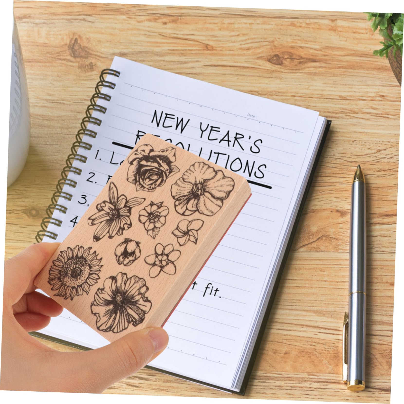 TEHAUX 5pezzi Timbro Legno Decorativo Per Scrapbooking Di Timbri Floreali Per Fai Da Te Per Creare Biglietti e Decorare Diari Compatte e Design Elegante