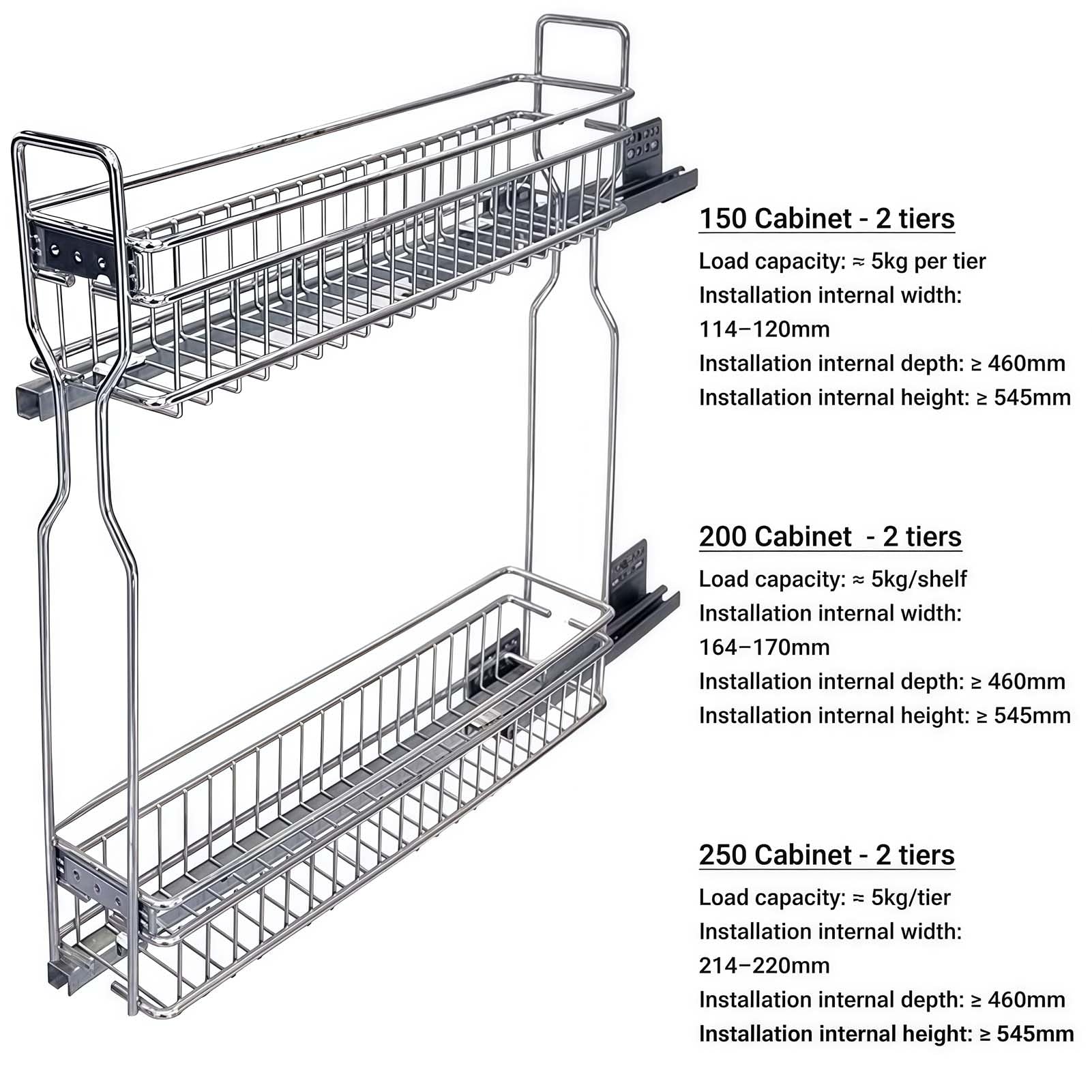 Organizador de especias extraíble de 2 niveles, unidad de almacenamiento deslizante para debajo del gabinete, ahorro de espacio de gabinete estrecho, almacenamiento de cajones de cocina para el hogar
